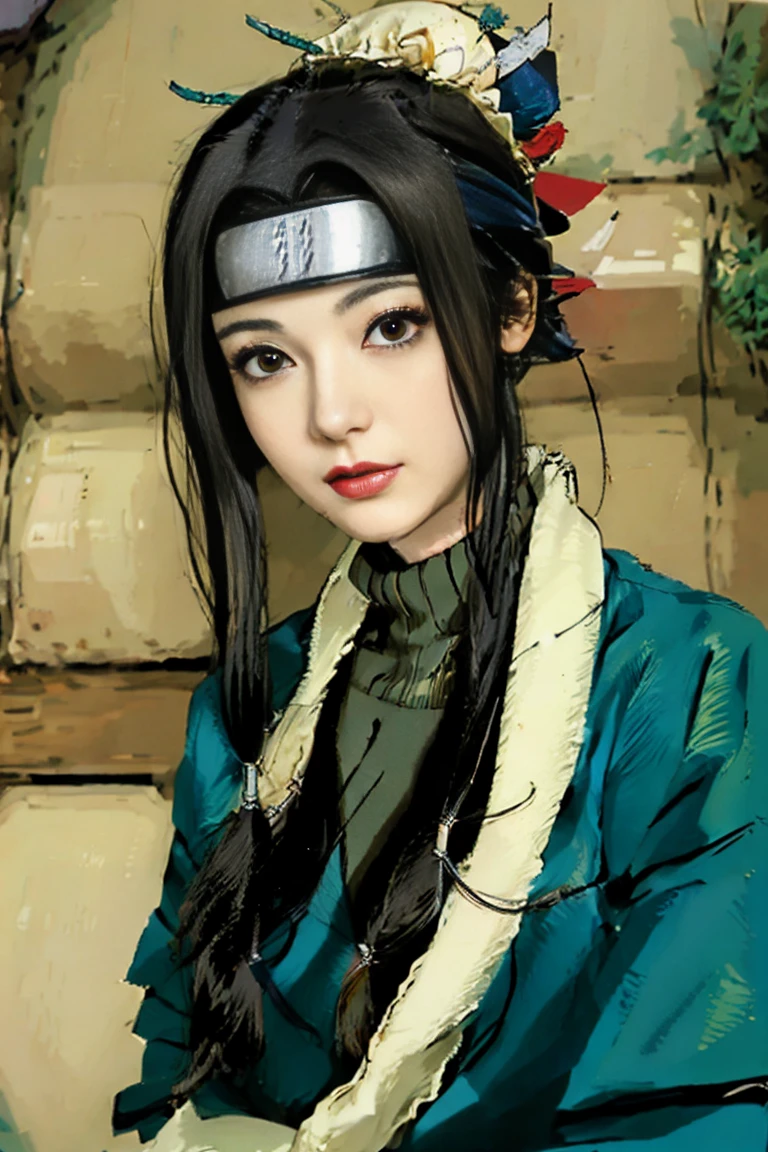 Masterpiece ,best quality,1girl,haku in naruto,black hair,portrait, green kimono ,realistic,detailed