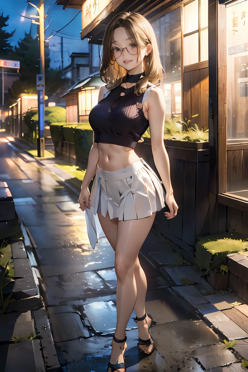 ((Top Quality, 8K, Masterpiece: 1.3)), Sharp: 1.2, Perfect Body Beauty: 1.4, Slim Abs: 1.2, ((Layered Hairstyle, Small: 1.2)), 1 person, (Wet White Button Long Shirt: 1.1), Button Not Fastened, Shirt Dress, Slender Thighs, Choker, Braided Boots, Soft Clear Cloth, (Rain, Street: 1.2), Wet: 1.5, highly detailed face and skin texture, detailed eyes, double eyelids, side view camera, no underwear