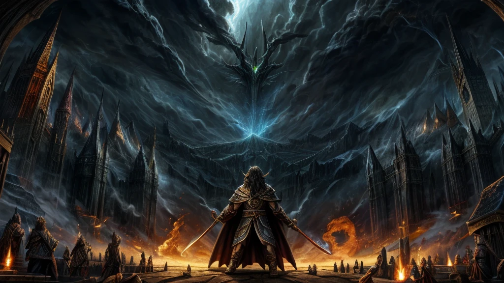 "Visual representation comparing epic elements of the Bible, 'Lord of the Rings,' and 'Harry Potter.' Highlight redeeming heroes and universal themes with a magnificent atmosphere."