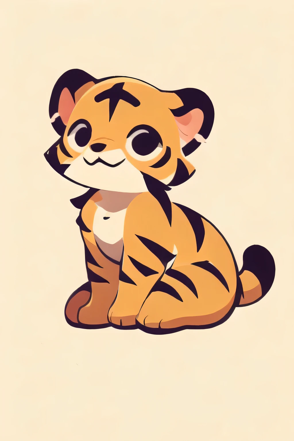 top quality, best quality, poster, vector-art, High-quality, masterpiece, tiger kitty, big eyes, cute and realistic,one dimension, sitting, no background