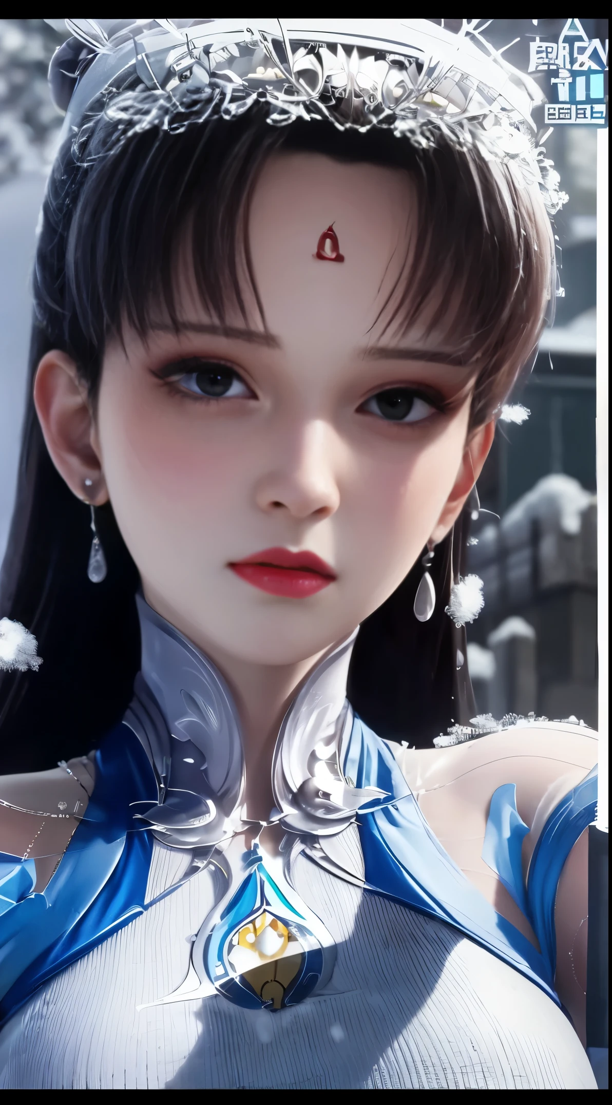 "1 beautiful女孩, (wearing bikini) ,((sitting)), long hair and silver bangs with a Light blue tint, most beautiful、The most delicate hair accessories, small face, thin eyebrows , most beautiful、The most perfect face, ((black iris:0.8)), 非常beautiful眼睛, big round eyes:1.1)), Beautiful and detailed makeup eyelashes, High nose, wear earrings, small red lips, rosy face, clean face, flawless beautiful face, Light滑白皙的皮肤, ((: 0.9)), Blums and super circles: 0.9) ), ((super tight: 1.2)) , ((: 0.8)), beautiful, Slim petite body, ((thin waist: 0.9)), 一个女孩的上半身 beautiful女孩, , skirt, lace fishnet stockings, fishnet stockings, elegant, elegant pose, 8k photo, super high quality, surreal, 10x super pixels, 写实photo, dark studio, Light border , two-tone Light, (High detail skin: 1,2) ), 8k ultra high definition, SLR camera, soft Light, high quality, Light volume, lifelike, photo, high resolution, Light , 最好的photo, 4K, 8K quality, bokeh effect, Light滑锐利, 10x more pixels, lightning, Ultra-tall graphics, The most realistic graphics, (((Snow background: 1.6) )), 1 girl, alone, alone, ((frontal portrait: 1.5)), extremely sharp, surreal图像."Kneeling on both knees，Ruffle your hair