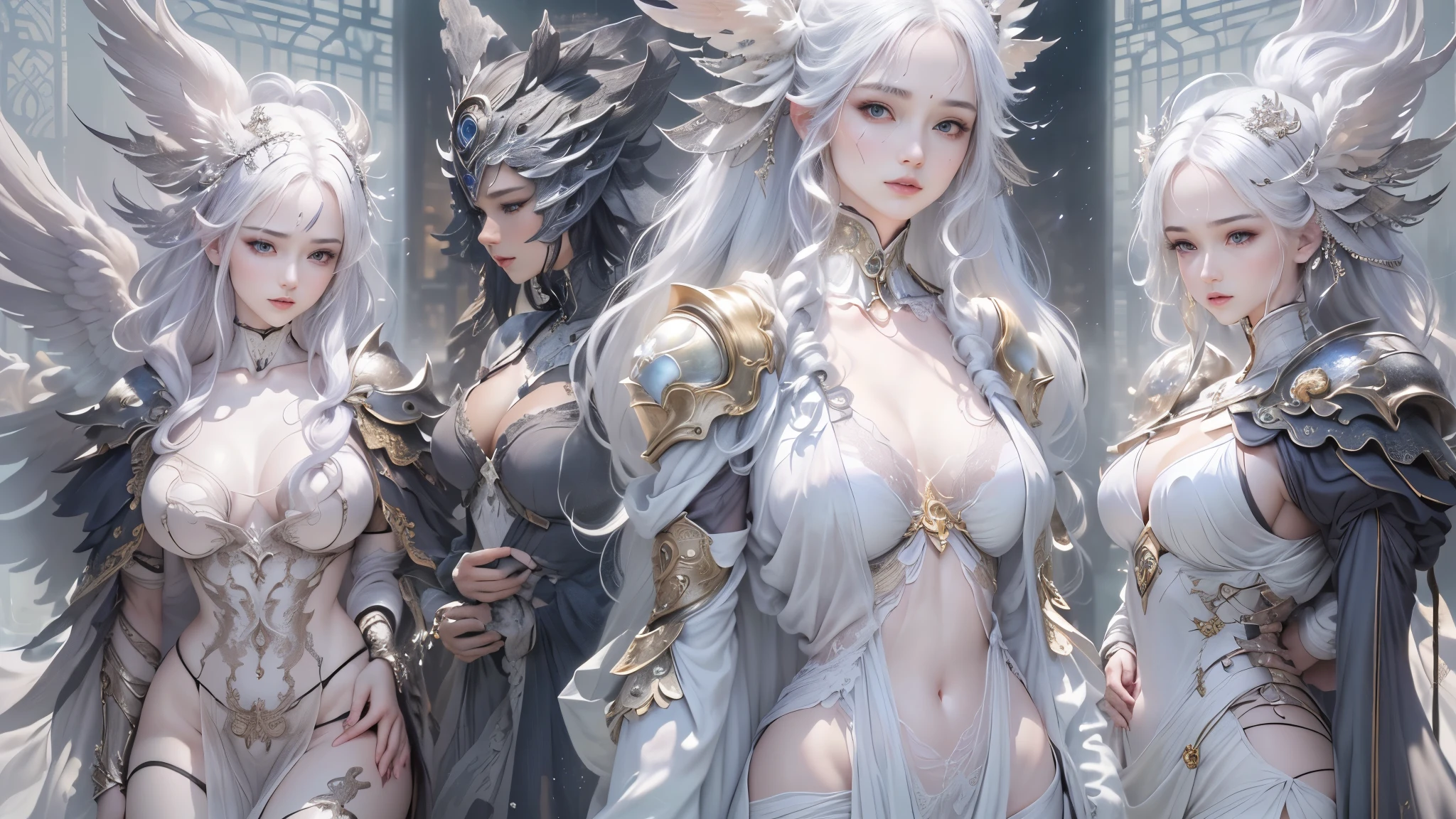 ((top quality))、((masterpiece))、(details)、Enchanting angels、Beautiful angels in the night sky、Fantastic beauty、perching in the clouds、(fantasy Enlightenmentns:1.3)、charming gaze、The pose is very、delicate wings、otherworldly charm、mysterious sky、 (author:Luis Royo(Luis Royo):1.2)、(Amano Yoshitaka:1.1)、Moonlight night、pastel colors、(detailed cloudscape:1.3)、(high resolution:1.2)Complex 3d rendering ultra detailed beautiful porcelain profile female an face、cyborg、robot parts、150mm、Beautiful studio soft lighting、rim light、vivid details、Luxury Cyberpunk、Ren Hao、Surreal anatomy、face muscles、Cable wire、microchip、grace、beautiful background、Big red full moon、octane rendering、HR Gig style、8k、top quality、masterpiece、Enlightenment、extremely delicate and beautiful、very detailed、north african trade zone、Unite、wallpaper、(Endless realism、Realism:1.37)、Gorgeous、detailed meticulous、masterpiece、top quality、official art、Highly detailed ticker Unity 8k wallpapers、absurd、Incredibly ridiculous、、Silver beads、Whole BodyEsbian、sit、The skin is very white, Transparent and beautiful、