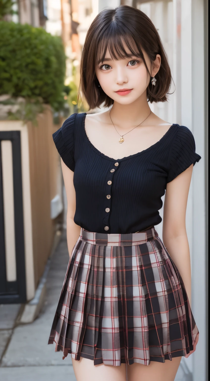 Smile、night、original photography、(((ultimate beauty portrait)))、((sparkling skin))、1 girl、Beautiful 15 year old girl from Prague、bright expression、((brown hair))、()、(Plaid pleated skirt:1.5)、((Big eyes sparkling like gems))、cardigan、open your clothes、pantyhose、Glowing and radiant skin、(medium hair)、(silk ponytail)、(standing)、(from below)、under skirt、under skirt、(from below看内衣的特写)、Eyeliner、beautiful bangs、hair between eyes、((​Masterpiece、quality、Super detailed、film light、intricate details、high resolution、Very detailed))、background for this、8 kood、digital SLR、soft light、高quality、film grain、XT3 、shallow view deep、natural soft light、Kamimei、plump bust