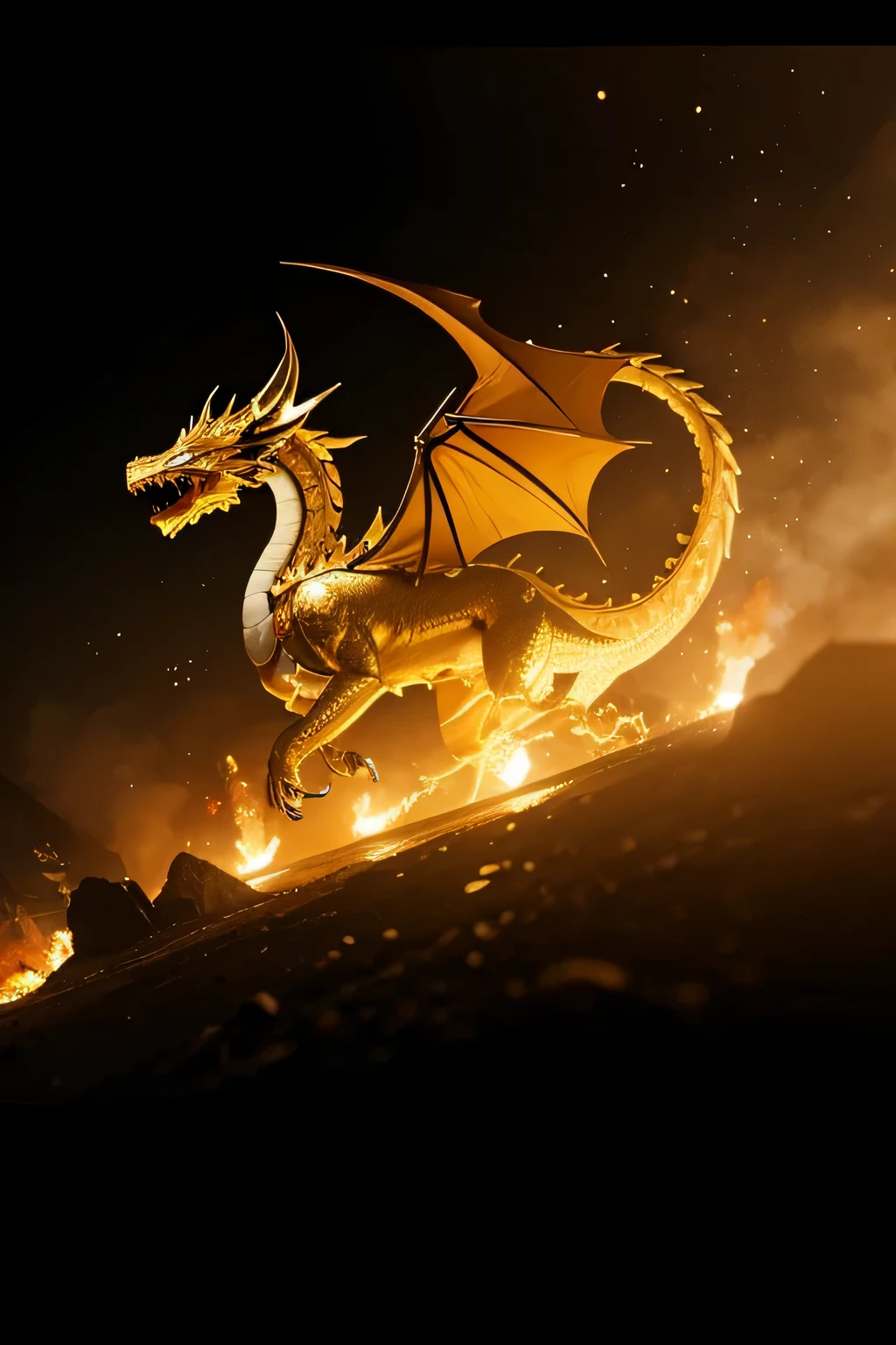 white background、golden dragon、2024 in Shirogane、The background is glossy black