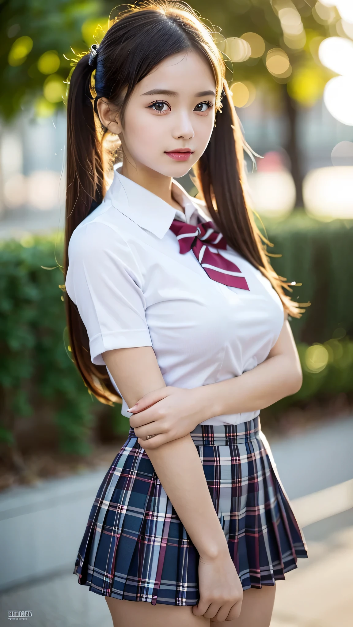 (2girls), ((best Quality)), (Ultra-detailed), (extremely detailed CG unified 8k wallpaper), Highly detailed, High-definition raw color photos, Professional Photography, (twintails), Amazing face and eyes, Pink eyes, (hi-school uniform, pleated mini skirt:1.3), (hi-school uniform with wide open breasts:1.5), beautiful big breasts, bare breasts, (amazingly beautiful girl), (((Bokeh))), depth of fields,