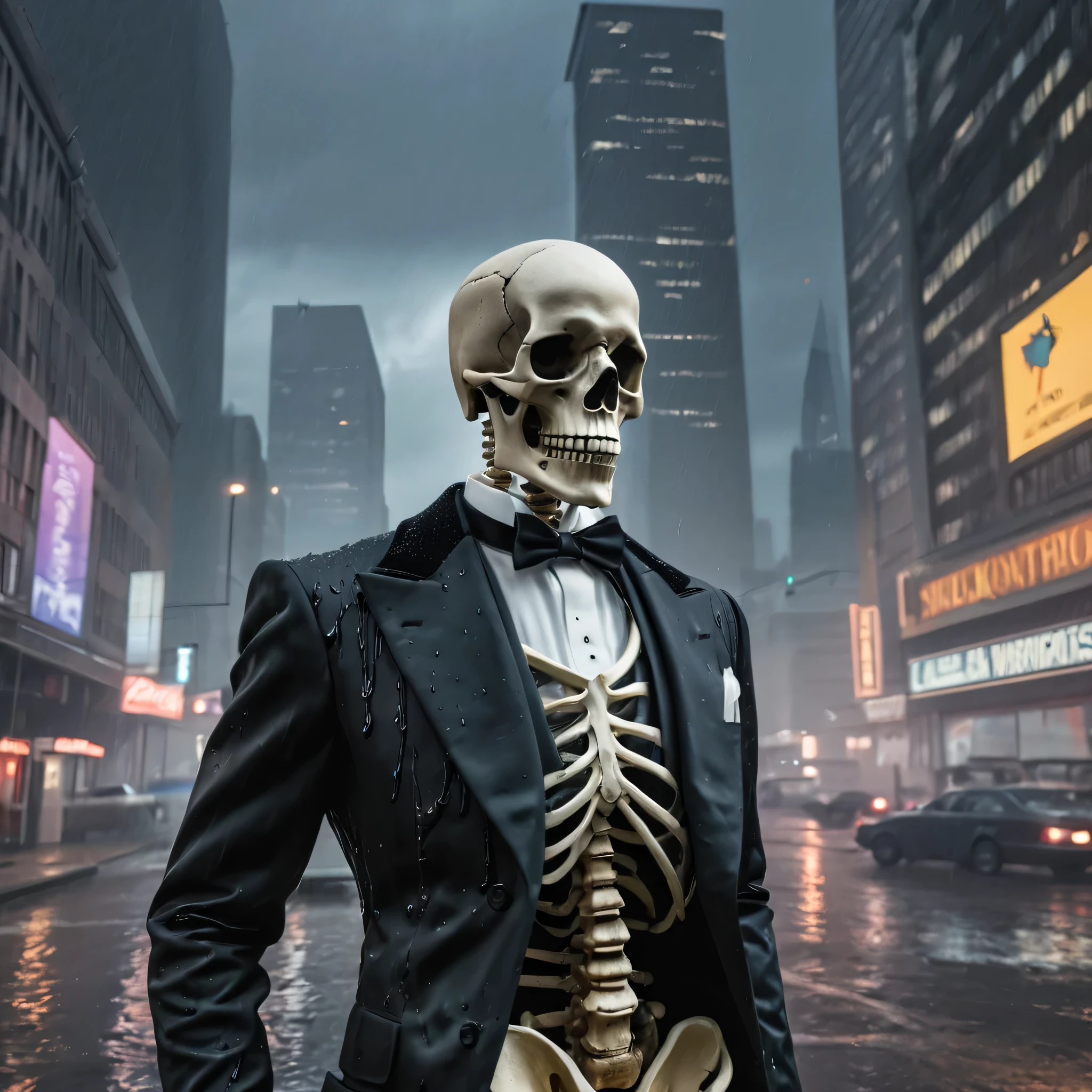 realistic portrait photo of a man dressed as a skeleton vampire hybrid, costume, cosplay, cinematic halloween LUT