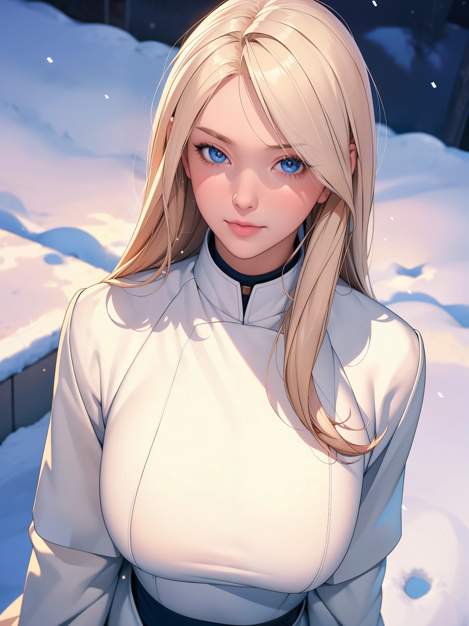 (masterpiece), (best quality), 1 girl, (perfect face:1.2), (pretty face:1.2), platinum blonde, (from above, Upper body:1.3), happy, faint smile, looking at the audience, posture,
winter coat, outdoor, winter, snow, at night, complex, depth of field, Cinema lighting,