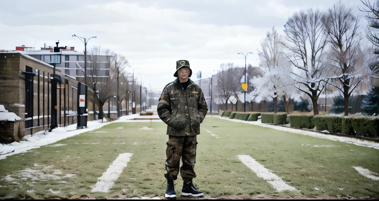 Aggressive young man wearing "Stone Island" uniform, soldier, football fan soldier, camouflage "stone island", "CP company" jacket, cp company hood, red Vans, best quality, photorealistic, hd,