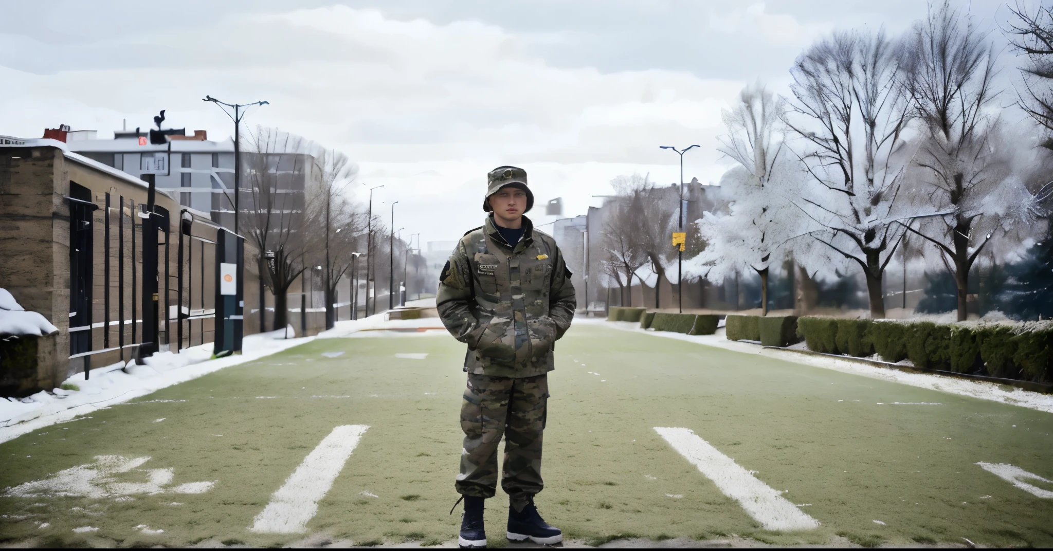 Aggressive young man wearing "Stone Island" uniform, soldier, football fan soldier, camouflage "stone island", "CP company" jacket, cp company hood, red Vans, best quality, photorealistic, hd, best quality, Nvidia rtx