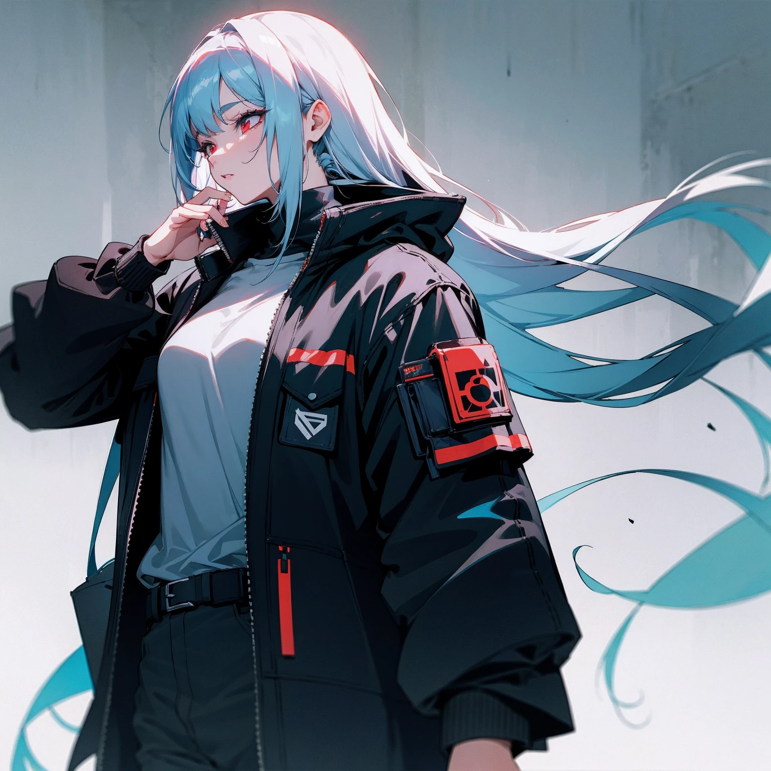 a Character in a black outfit , cyberpunk streetwear, wearing cyberpunk streetwear, cyberpunk outfit, wearing techwear and armor, all black cyberpunk clothes, cyberpunk style outfit, cyberpunk clothes, cyberpunk fashion, style of cyberpunk, cyberpunk outfits, futuristic techwear, photograph of a techwear, cyberpunk fashion clothing, cyberpunk high fashion, has cyberpunk style, muted cyberpunk style
(masterpiece, best quality )detailed, 1Character , pastel washed out colors , cell shade , soft, muted shades ,gentle colors , blue archive art style, Beautiful man , very long hair , gray hair , red eyes , large chest , thick eyelashes, mysterious, half closed eyes , athletic build , Graceful and poised, adult , not chibi