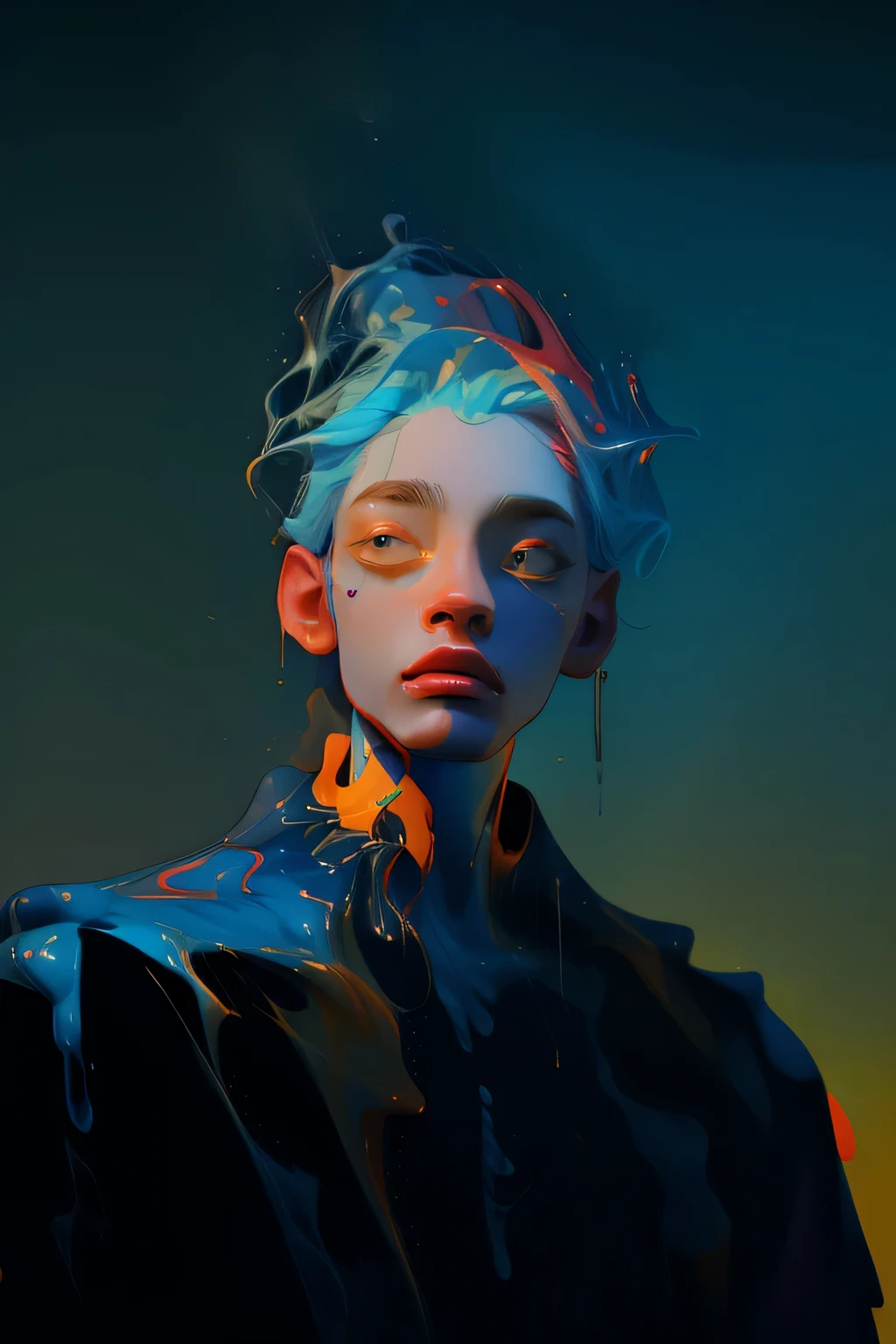 (masterpiece, top quality, best quality, official art, abstract aesthetics),NSFW,alone,(1 person),whole body, Yellow/light blue,Psychedelically dripping colors, Best Behance,Song inspired by Alberto Seveso,smooth digital artwork,Behance Art,Amazing digital art,Beautiful acrylic fluid portrait,cgsociety saturated colors,Realistic digital art,digital art trends,Surreal digital artwork,glossy digital painting,exquisite digital fashion photography,UHD,colored skin,