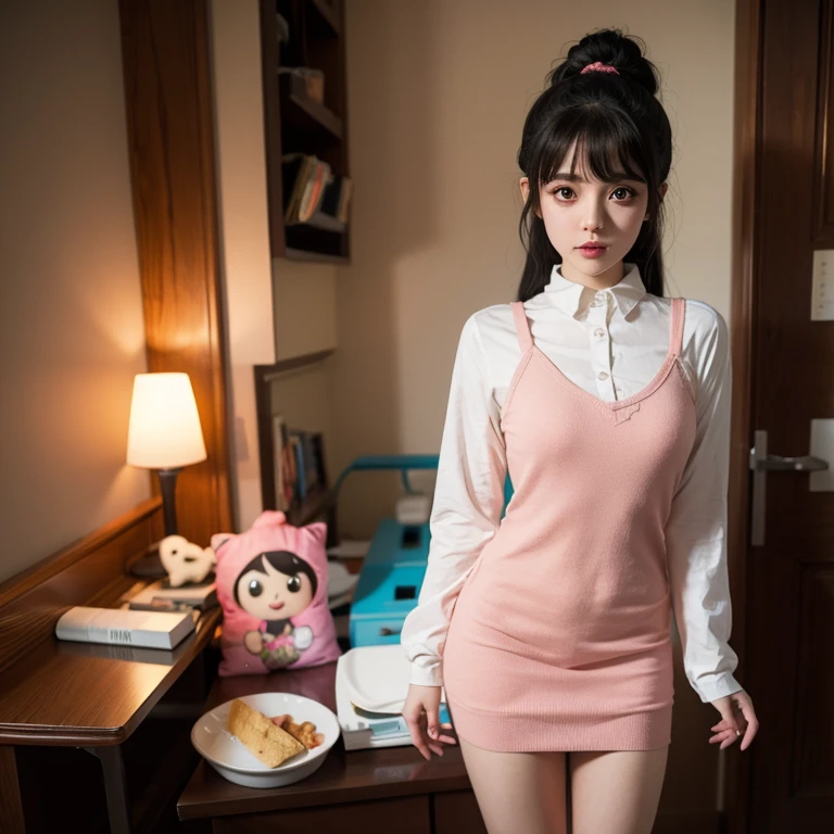 The lovely Melanie Martinez is a very cute anime character, cartoon character, Unreal Engine Warm Interior Lighting Art Station Detailed Digital Character Design Mark Ryden Pixar Hayao Miyazaki Unreal 5 Dazz Hyper Real - Octane Neon Rendering,revealing clothing