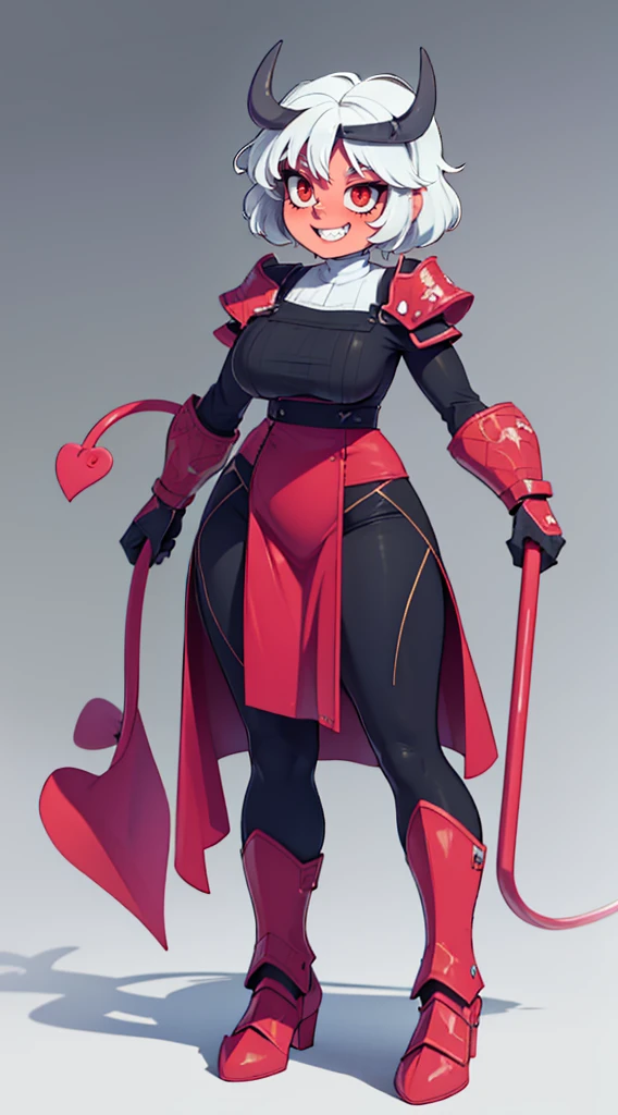 nun, demon girl, walking, , warpriesstes, silver hair, short hair, sacred gauntlets, long ski, cute smile, pure smile, love smile,,veillong skirt, pantyhose, staff holding, armor, gloves, standing, full body,sharpteeth,standing, full body, happy, joyfull