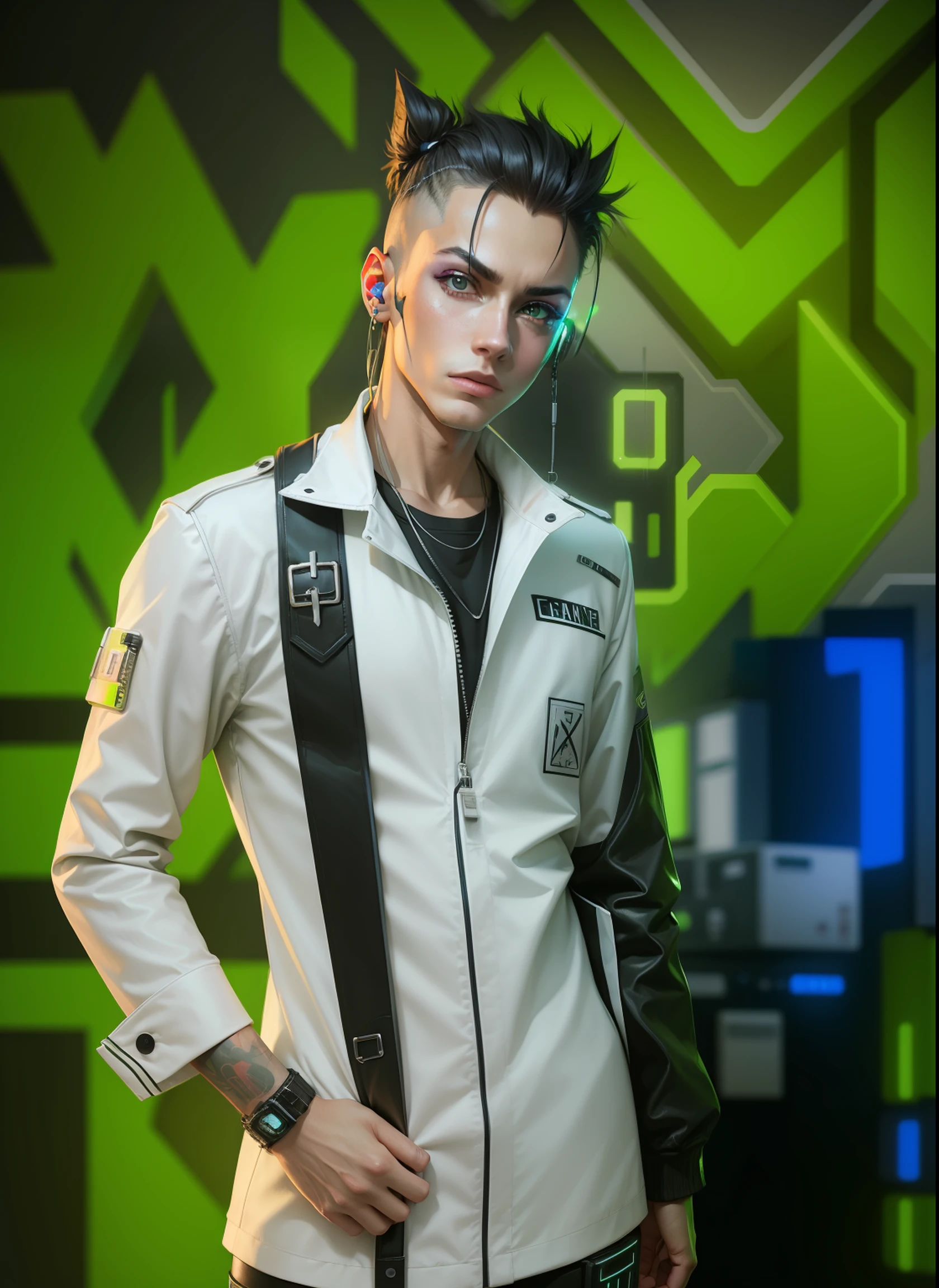 Cyberpunk handsome boy ultra realistic face lighting