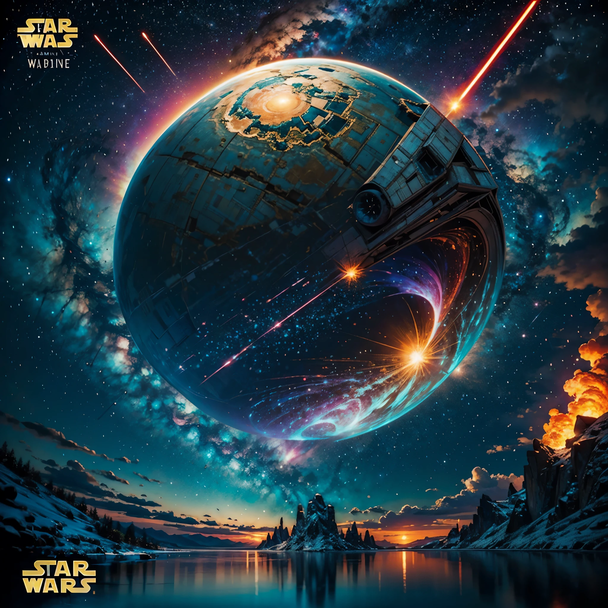 Nebulae galaxy stars Nebula starry_sky Sunset spacious SunRise panoramic sunshine (((Epic Star Wars movie poster))) deep path equirectangular science-fiction Unrealengine5 ultra Masterpiece hyper pro_photo-realistic saturate meticulously intricate ultra optimal ultra_high-def ultra_high-quality accurate ultra_high-details ultra_high-res color-coded shading perfection reflex extreme improved Octane_rendered opengl-shaders glsl-shader UHD XT3 DSLR HDR "Fire Storm" symmetrical ruby invoke onyx Tourmaline opal reflection amber lava navy plasma earth incandescent hearth flash-fire-shoot floraison multi various etc. --s 1000 --c 20 --q 20 --chaos 100