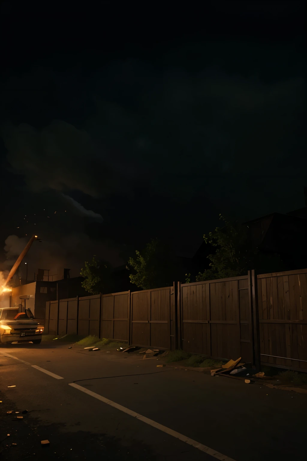 Create a fire department with barricades and walls made of wood around the place in a zombie apocalypse with 4k resolution