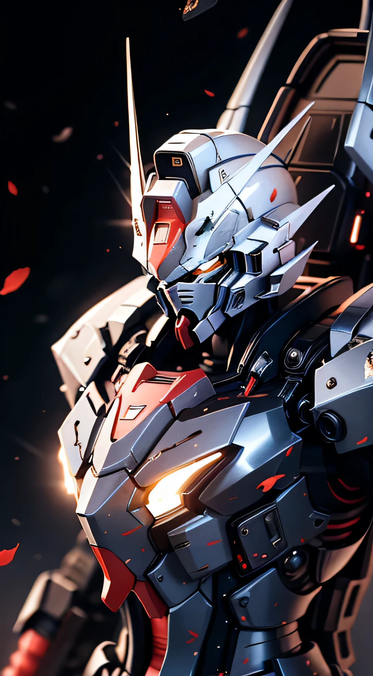 gundam、Japanese armor style metal armor、Eyes are yellow、All Black、The background is an explosive flame