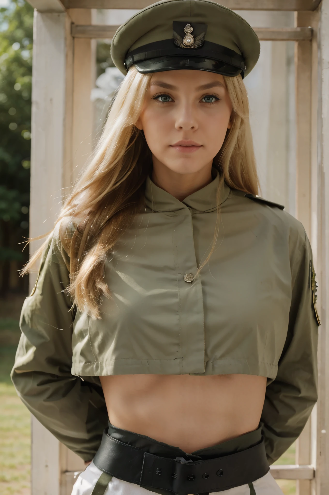 Marie , Blonde Hair , Green Eyes , BC Freedom Military uniform, hat ,