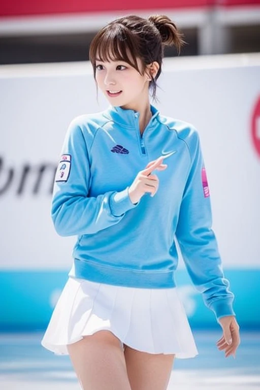 japanese woman、real、ultimate beauty、perfect body shape、whole body、cute、casual hairstyle、sweaty skin、Short hair fluttering in the wind、cuteFigure skating選手、Figure skating、ice skater clothes、on the ice rink、skating uniform、sporty beautiful girl、Lace skirt