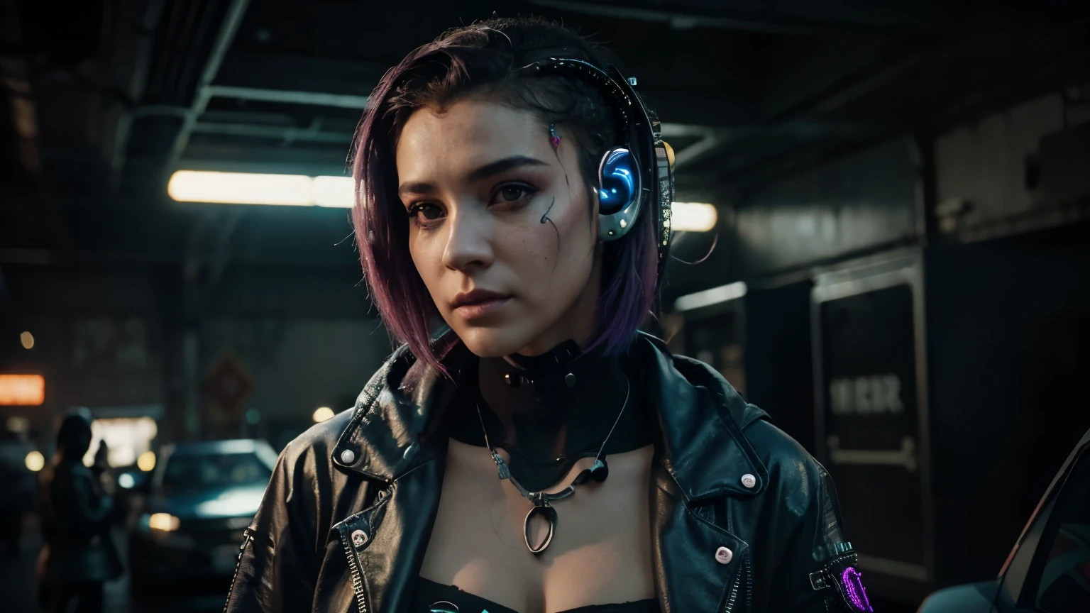 uma mulher com fones de ouvido e venda nos olhos dirigindo um carro, estilo de arte cyberpunk , cyberpunk vibes, estilo cyberpunk hiper-realista, arte com tema cyberpunk, estilo de arte cyberpunk, cyberpunk vibe, neon operator, no estilo cyberpunk, cyberpunk sonhadora, fone de ouvido ciberpunk, sombreamento cyberpunk, advanced digital cyberpunk art, pintura digital cyberpunk, retrato ciberpunk, o retrato da garota cyberpunk dirigindo