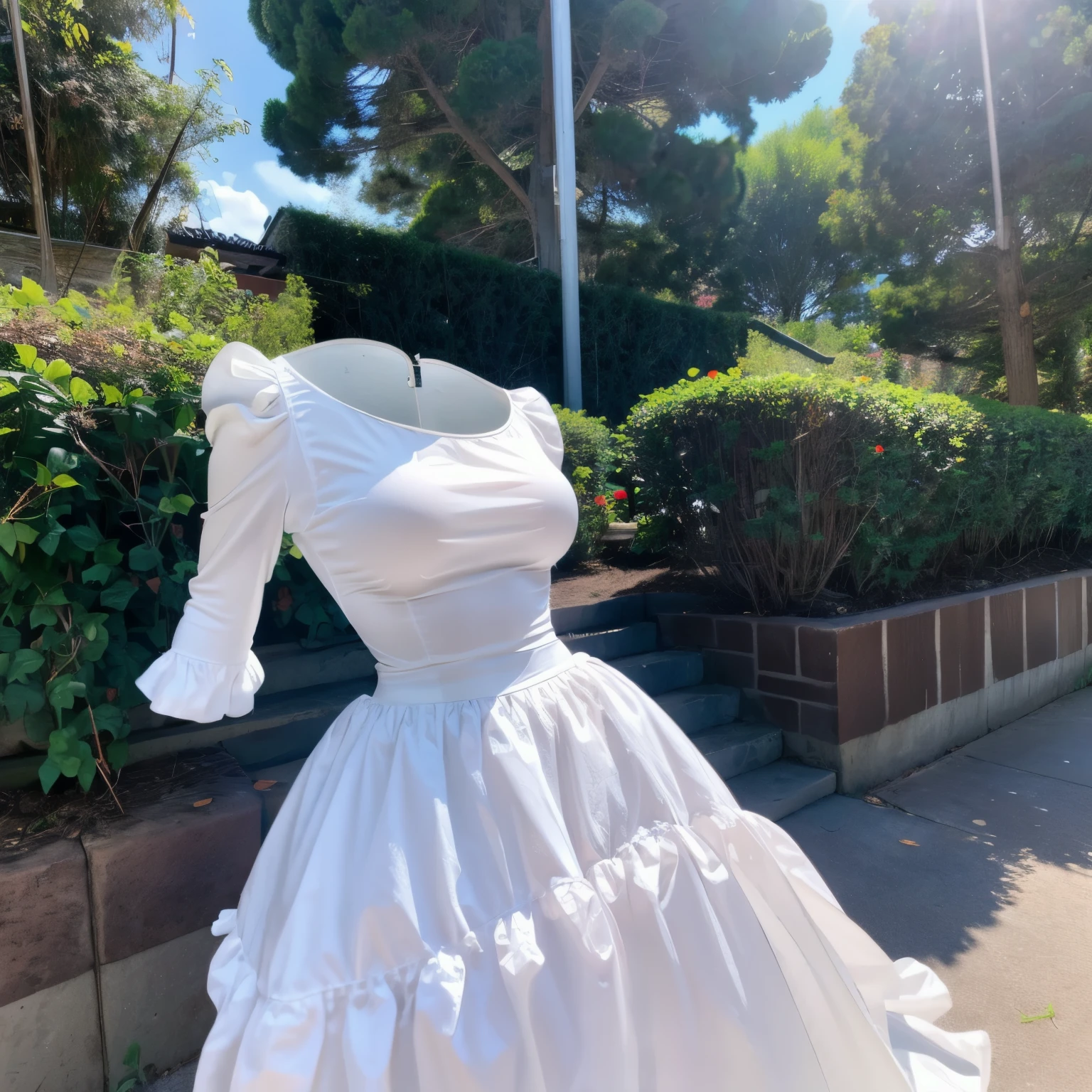 wide-leg pants, ruffle top, frill, park, cute pose, (invisible, no humans, headless, faceless:1.5), (close-up to breasts), cute big breasts, (8k, RAW photo, best quality, masterpiece, high resolution, extremely detailed CG:1.2), (realistic, photo-realistic:1.37), photon mapping, radiosity, ((Hasselblad photography)), physically-based rendering