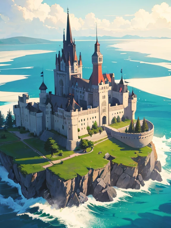 castle on a rock floating in the air