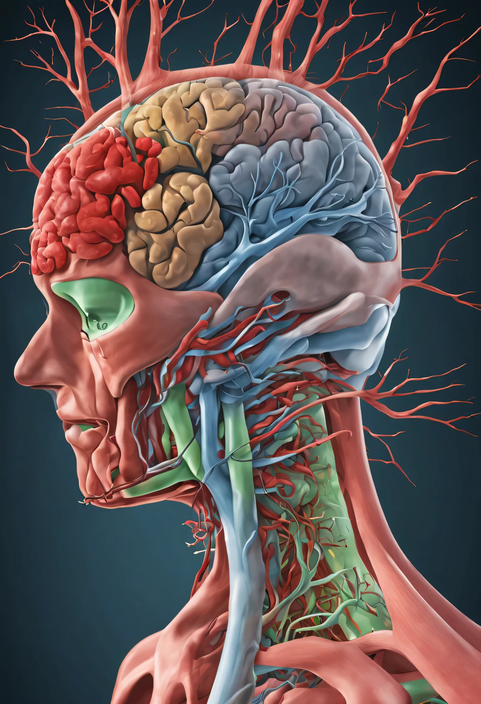 Connection between the brain and large intestine、CT image、nerve transmission、front、woman、Monochrome images、black and white、gray background、background bokeh、High resolution、8K、High resolution、realistic photo images、medical textbook、radiological image、mri portrait、Structure of dopamine、course、monochromatic、green、green、illumination。Blood vessel、neurons、suppress、Neural circuits、medical illustrated book、Medical student subjects、permeance、cg、Technical Illustration