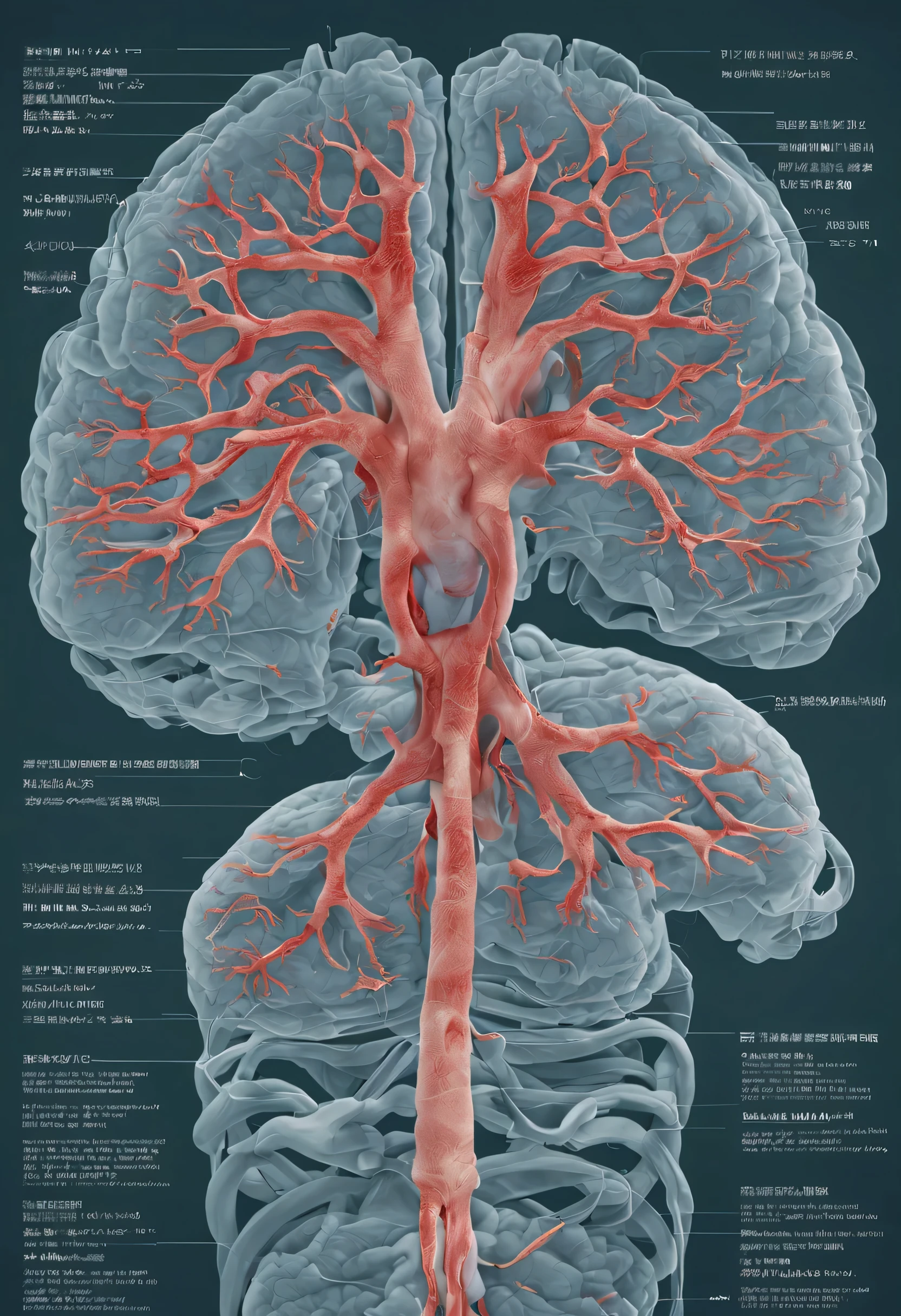 Connection between the brain and large intestine、CT image、nerve transmission、front、woman、Monochrome images、black and white、gray background、background bokeh、High resolution、8K、High resolution、realistic photo images、medical textbook、radiological image、mri portrait、Structure of dopamine、course、monochromatic、green、green、illumination。Blood vessel、neurons、suppress、Neural circuits、medical illustrated book、Medical student subjects、permeance、cg、Technical Illustration