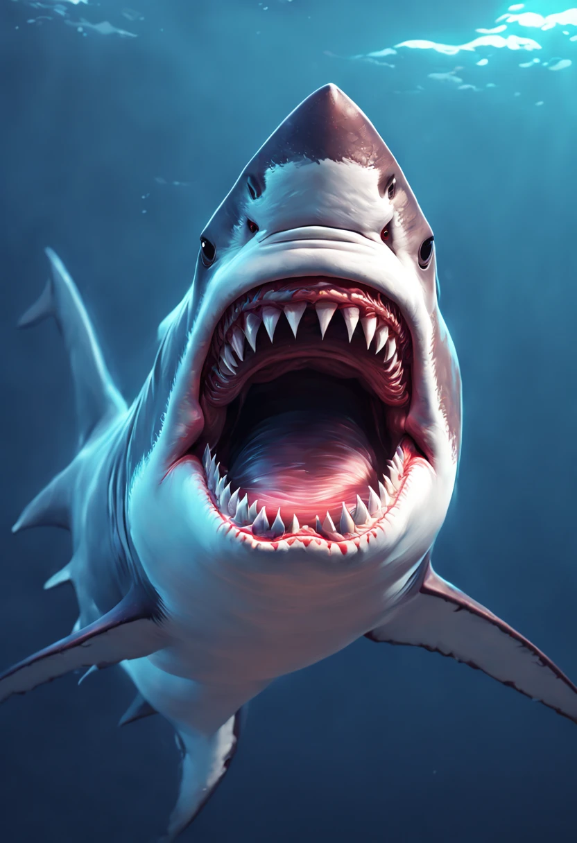 9 postcard wall, ferocious Shark, by Alena Aenami, (best quality, masterpiece, Representative work, official art, Professional, 8k)