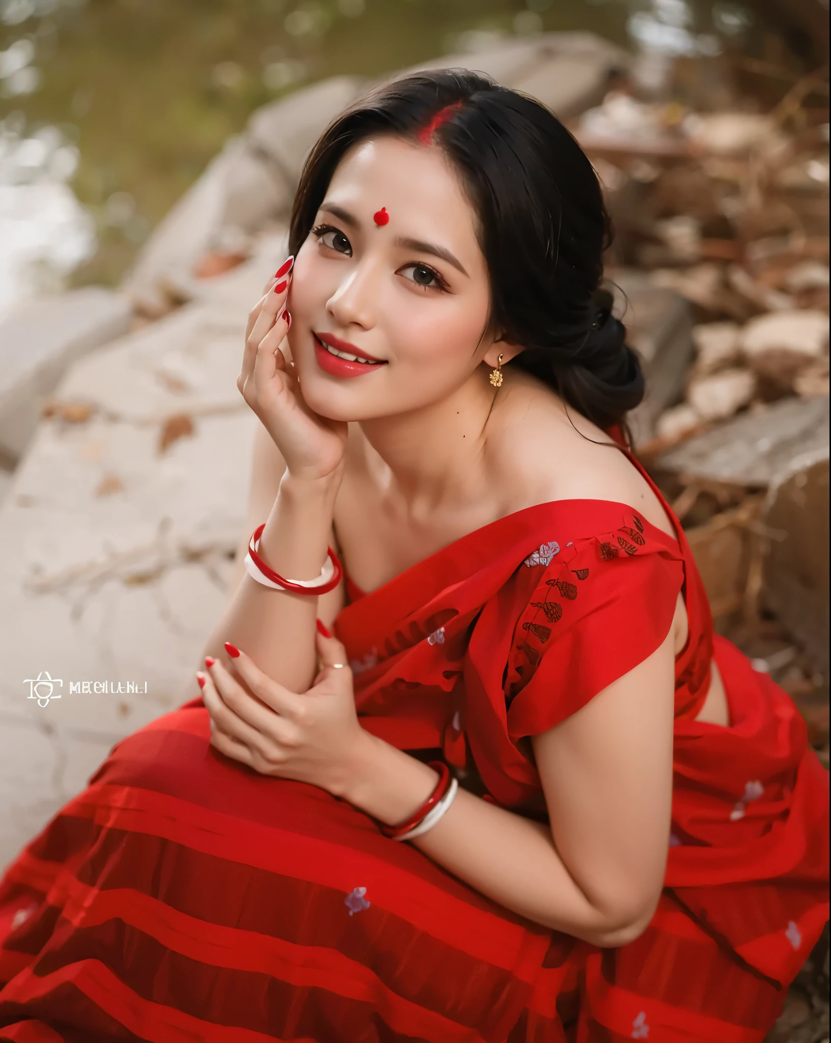 beautiful woman, beautiful face, big boobies, long hair, same dress, same lookup, traditional beauty, wearing bihu dress mekhela sador, assamese aesthetic, realistic