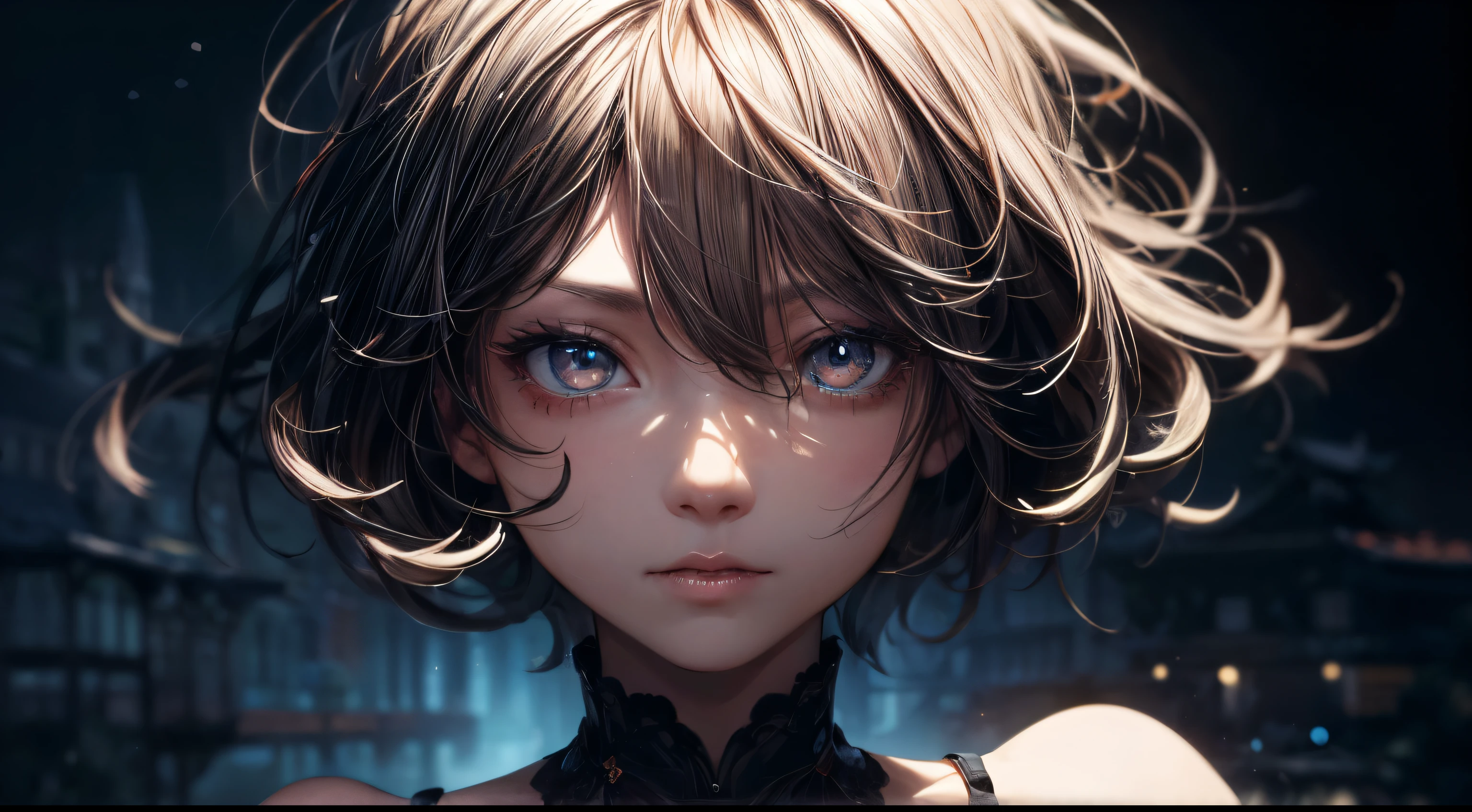 1girl in, (((shorth hair))), jugendstil,(masterpiece, top-quality, Near and far law, depth of fields:1.5), beautiful countenance, 8k, Raw foto, HDR, Photorealsitic, film grains, chromatic abberation, hight resolution, ultra-detailliert, finely detail, 动态照明, Dramatic lighting、shadowy、extremely detailed eye and face、Round pupils、Realistic pupils、clean back ground