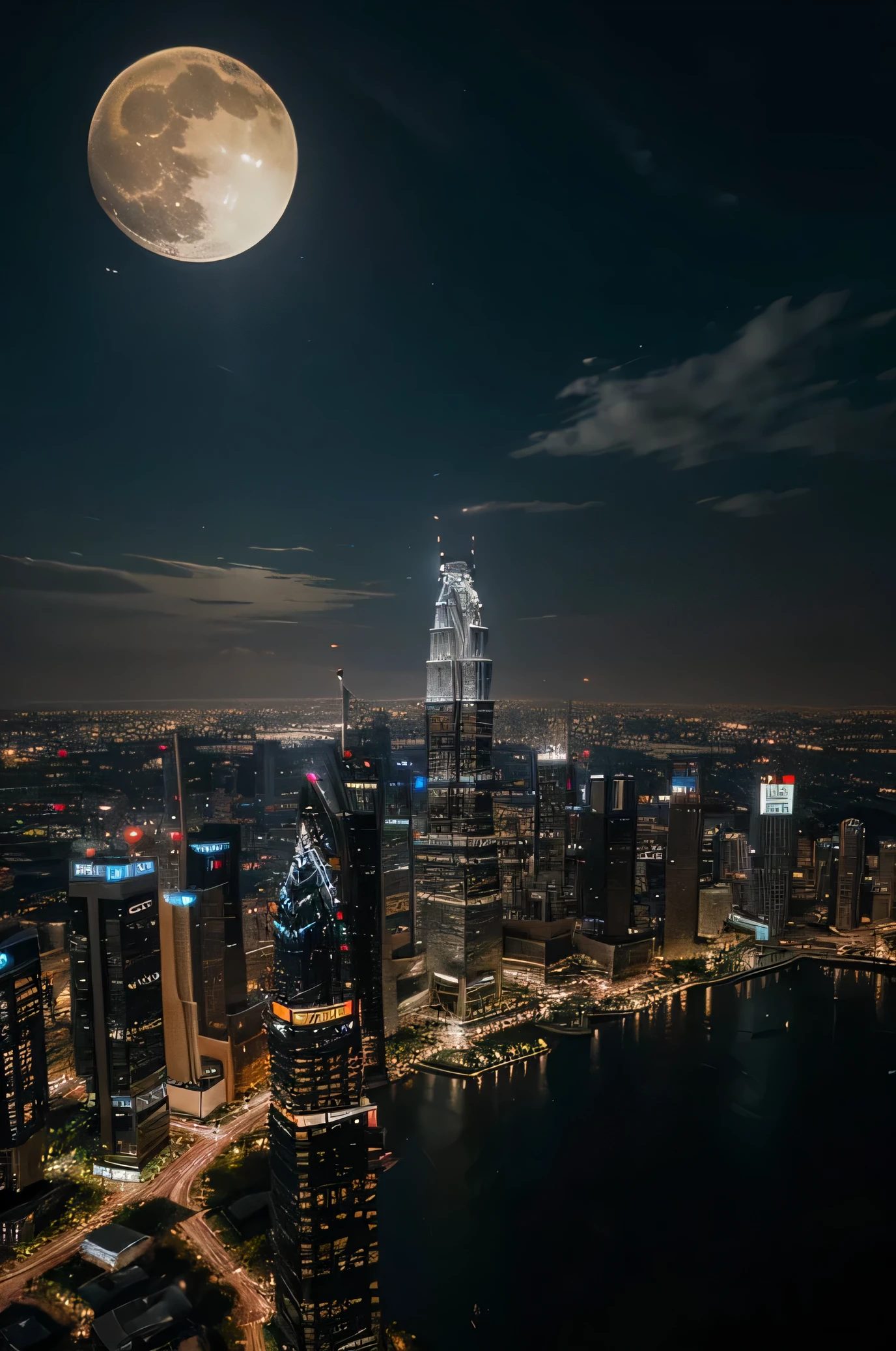 night time fullmoon with texture , background KLCC city life night ultra realistic