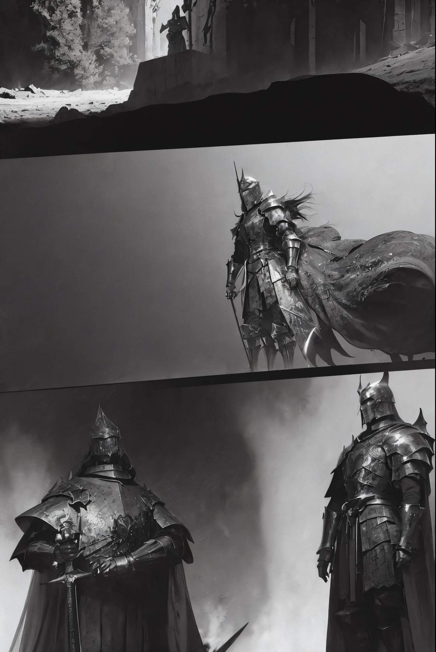 (a detailed painting),(best quality,highres),(bright colors),(intense lighting),(detailed armor),(ethereal atmosphere),(epic battle),(knights),(dramatic composition),(contrasting elements),(powerful energy),(radiant glow),(dark shadows),(heroic poses),(mysterious background),(magical swords),(intense expressions),(shining armor),(determined eyes),(sinister presence),(ethereal light),(contrasting colors)