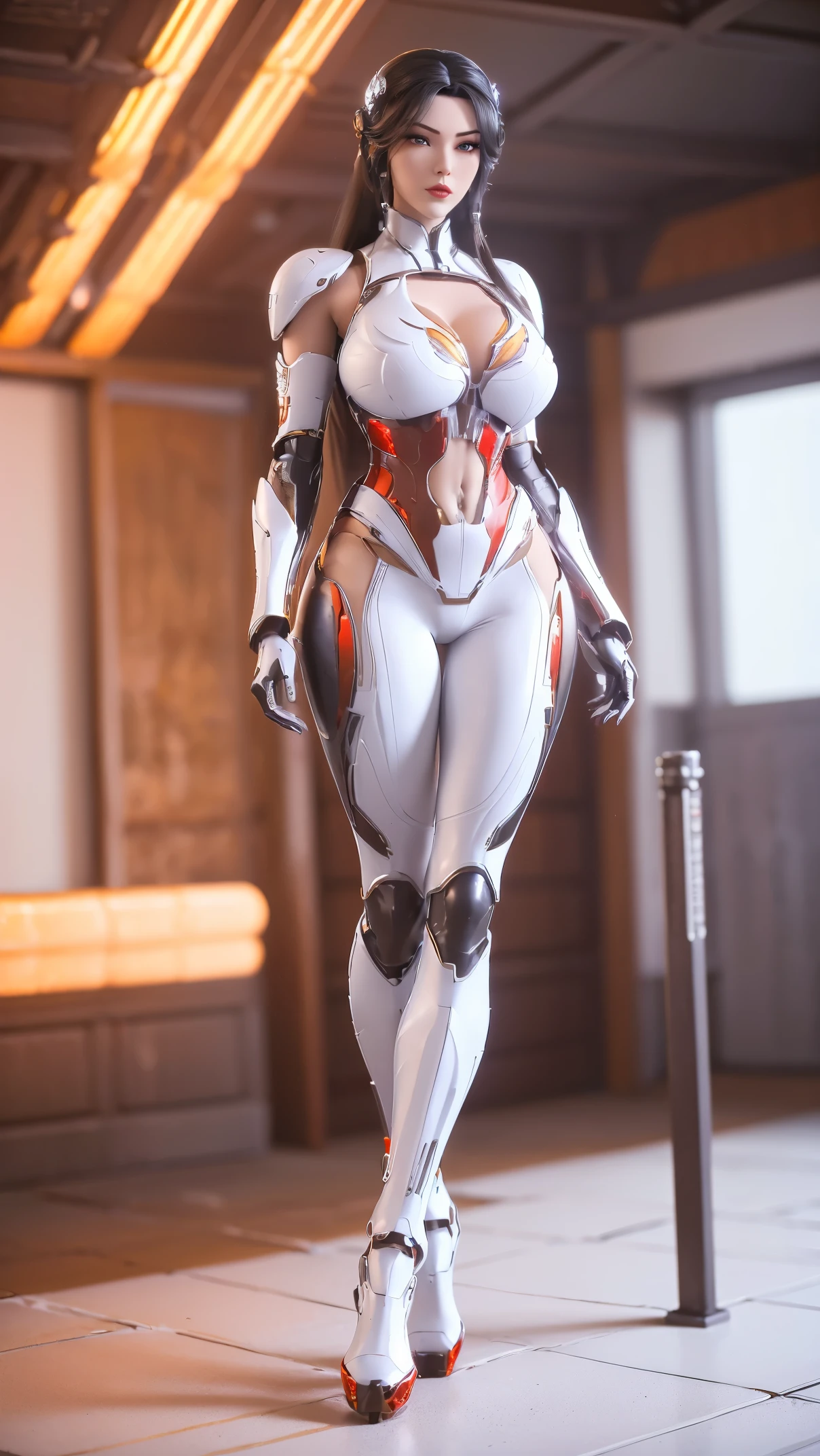 Nsfw A beauty girl with black hair, (1GIRL), (PHOENIX GOLD HELM:1.1), (BIG BUTTOCKS, HUGE FAKE BREAST:1.5), (CLEAVAGE:1.5), (BARE MUSCLE ABS:1.3), (MECHA GUARD ARMS:1.1), (RED SHINY FUTURISTIC MECHA BREASTPLATE, BLACK MECHA SKINTIGHT SUIT PANTS, MECHA GUARD ARMOR LEGS, HIGH HEELS:1.5), (MUSCULAR BODY, SWEATY SKIN, SEXY LONG LEGS:1.1), (LOOKING AT VIEWER:1.3), (female focus:0.9), (WALKING HALLWAY OF FUTURISTIC SPACE STATION:1), (BRIGHT LIGHT WHITE_ROOM:1.3), HYPER TEXTURE, 4X MSAA, UNREAL ENGINE RENDER, PHYSICALLY-BASED RENDERING, ULTRA HIGHT DEFINITION, 16K, 1080P.