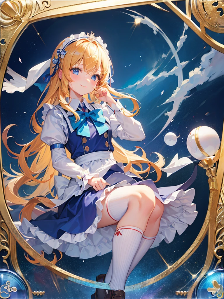 (master piece, high-quality, Mystical, Beautifully Aesthetic, ideal ratio of body proportions, image art, Impresionism), (ultra high resolution, 8K RAW photo, photo realistics, natural lighting, textile shading), (1 cute girl:1.3, solo:1.5, nsfw:1.25, full bodiEsbian), (Fractal), shinny skin, ((alice in the wonderland:1.2, surprising, little opening mouth:1.3)), ((tea cup, tea pot, pocket watch:1.3, keys,)), cuty anime white rabbit, ((dark-Blue dress :1.5, a fluttering miniskirt, White Apron, white stockings)), (big messy long platinum-blonde, tied hair with a ribbon), (Blue eyes, bright pupils with highlights, detailed eyes), ((dutch angle:1.5, full body:1.3)), cinematic image board, Exotic wallpapers, colorful image, fantastic art, fantasy images:1.5, ((correct anatomy:1.5, correct hand)),