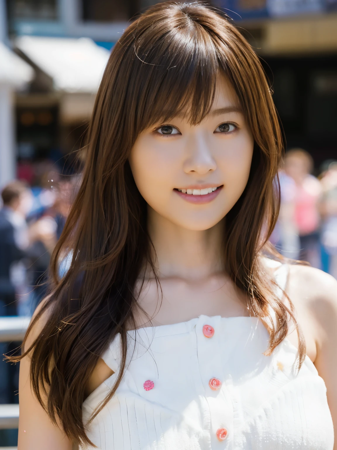 high quality, master piece, Super high resolution, (Photoreal: 1.4), RAW photography, 1 smiling girl, brunette colored hair, glowing skin, 1 Mechanical Girl, (Ultra realistic details)), sports late, global illumination, shadowing, Rendering with Octane, 8K, super sharp,The groove exposes the original skin