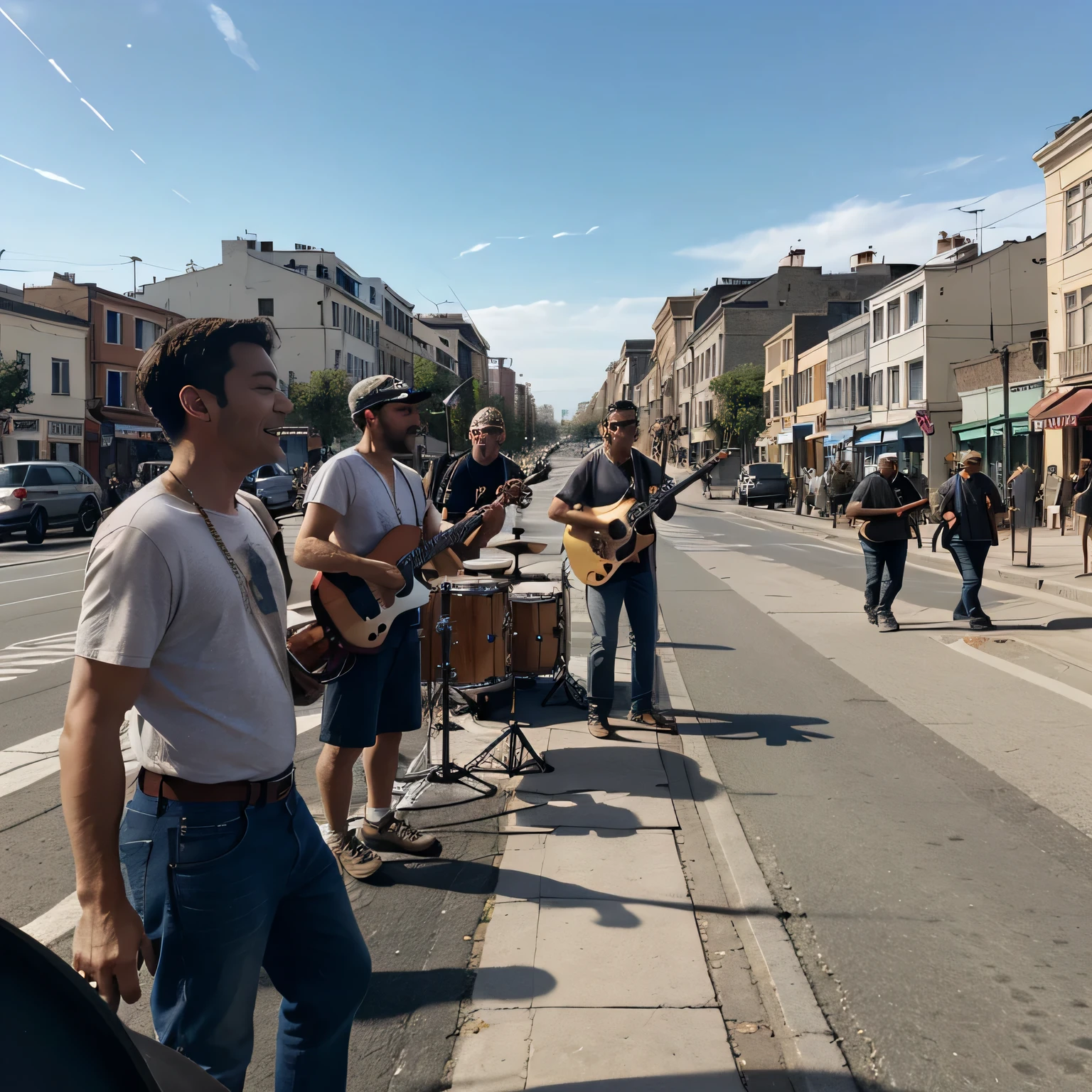 PON UNA BANDA DE MUSICAL TOCANDO EN MEDIA DE LA CALLE