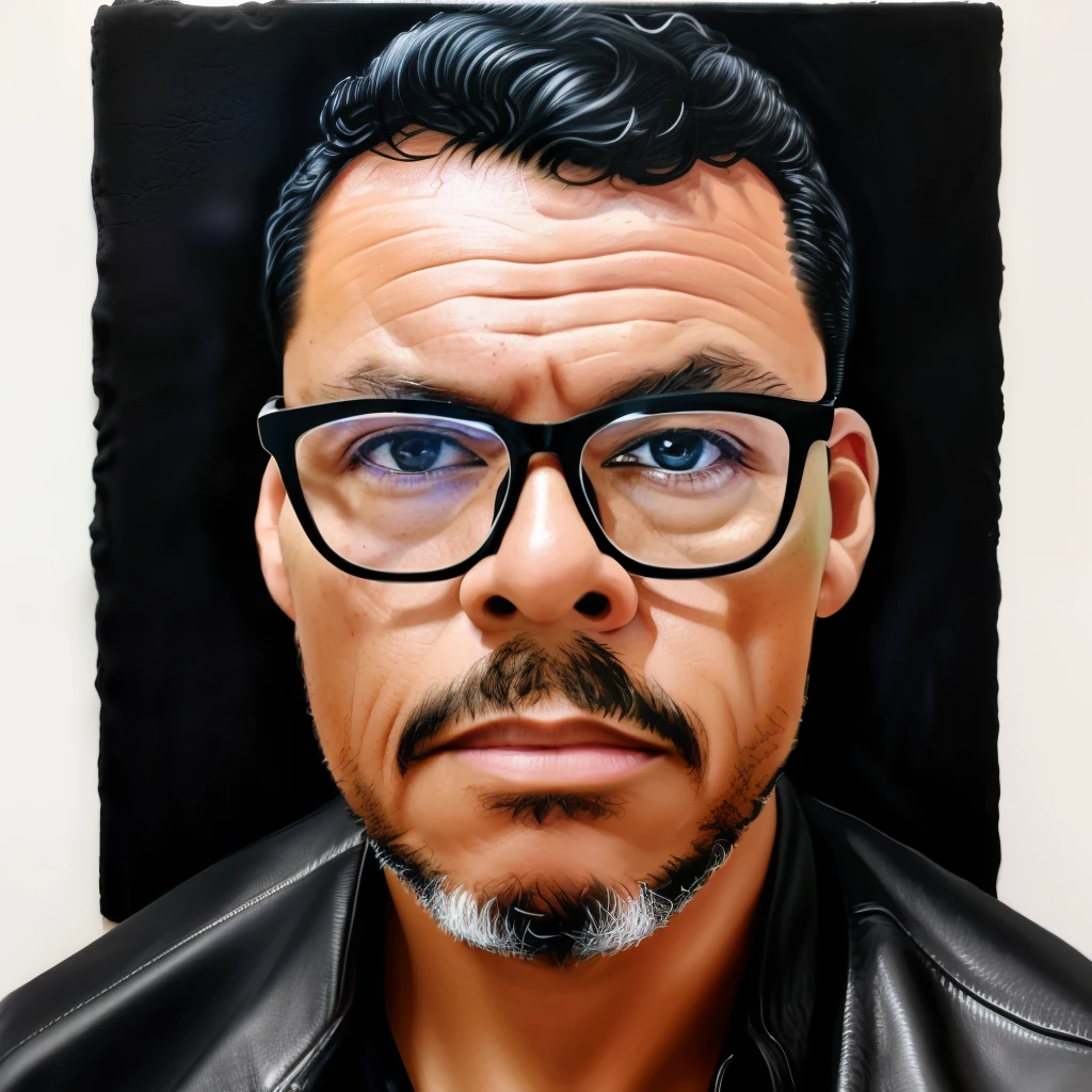 guttonervision8, Create a hyper-realistic portrait of a man wearing glasses, com cabelos meticulosamente detalhados, pele, e olhos castanhos brilhantes. He's dressed in a black leather jacket and a white T-shirt...

In this extraordinary artwork, The man&#39;s features are captured with maximum precision and detail. Your hair is rendered in a hyper-realistic way, com cada vertente meticulosamente retratada, Adding depth and realism to your appearance.

The quality of the illustration is of extreme excellence, allowing even the smallest nuances of the texture of man's skin to be visible. linhas finas, Casais, and the imperfections are meticulously portrayed, giving the artwork a realistic quality.

Man's eyes are a prominent feature, brilhando com um brilho cativante que atrai o espectador para o retrato. The depth and soul of his gaze are emphasized, evoking a sense of connection and intrigue.

O traje do homem, a black leather jacket and a crisp white t-shirt, is rendered with photorealism, aumentando o sentido geral de vida da obra de arte. Leather and fabric textures are expertly portrayed, reinforcing the sense of realism.

The final artwork will be an 8K UHD masterpiece, capturing the essence of hyperrealism and photorealism, showing the artist&#39;s remarkable ability to bring the image of man to life on canvas. Viewers will be mesmerized by the level of detail and authenticity, as if man stood before them in all his captivating glory.