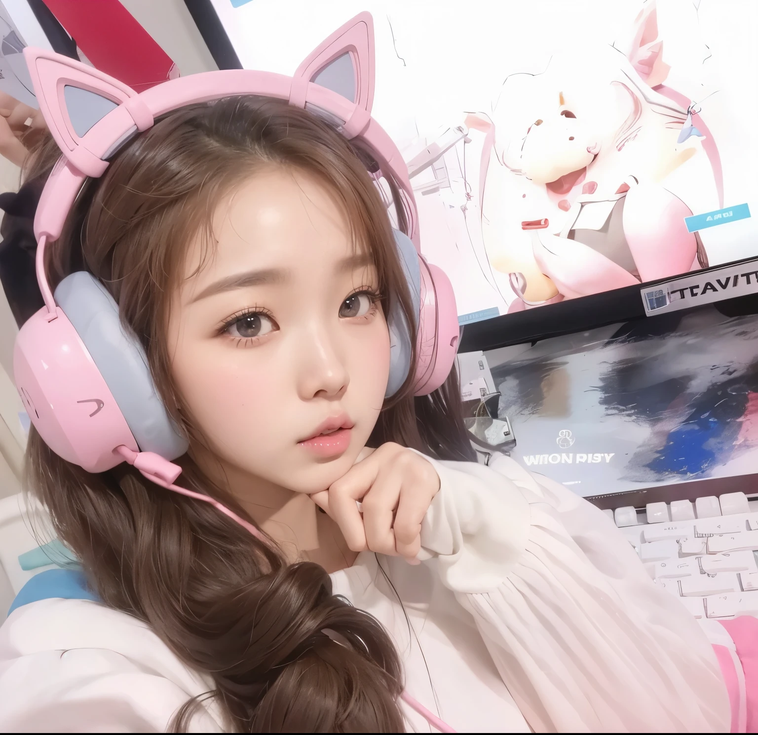 Wonyoung from IVE face, foto realista, ultra HD, 8k, big juicy lips