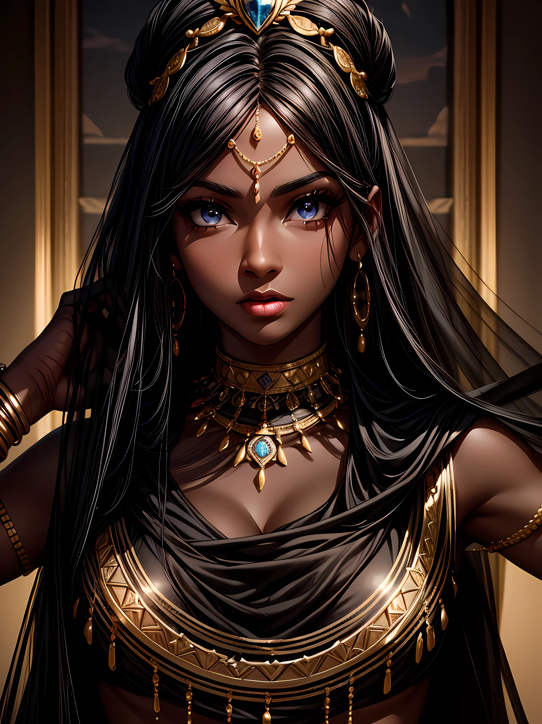 Top Quality, Photorealistic, 8K, High Definition, absurd res, high res, ultra sharp, masterpiece, (masterpiece), best quality, expressive eyes, perfect face, Super eyes, masterpiece, crafted woman with gold jewelry and gold bracelets posing for a picture, stunning African princess, black African princess, dark complexion, dark skin female goddess of love, dark skin, black jewelry, gorgeous woman, black skin!!!, black jewelry, dark black skin, African princess, black skin, African queen, black woman, dark-skinned, gorgeous beautiful woman,