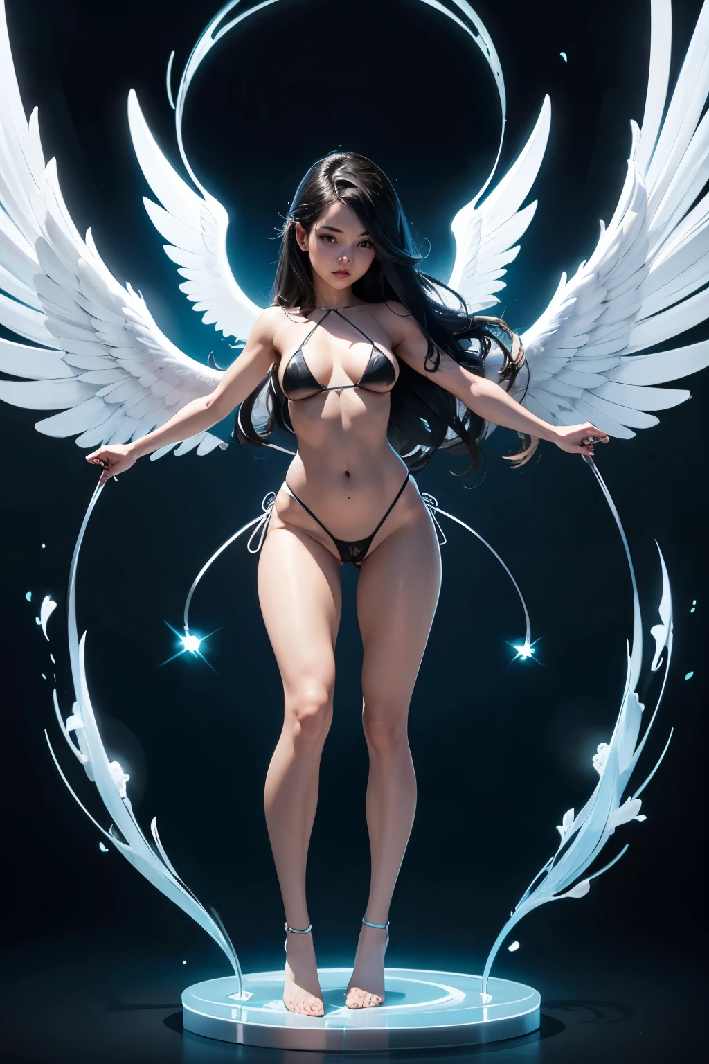 Sexy angel woman wearing transparent sexy micro bikini full body standing with arms down,Vista frontal