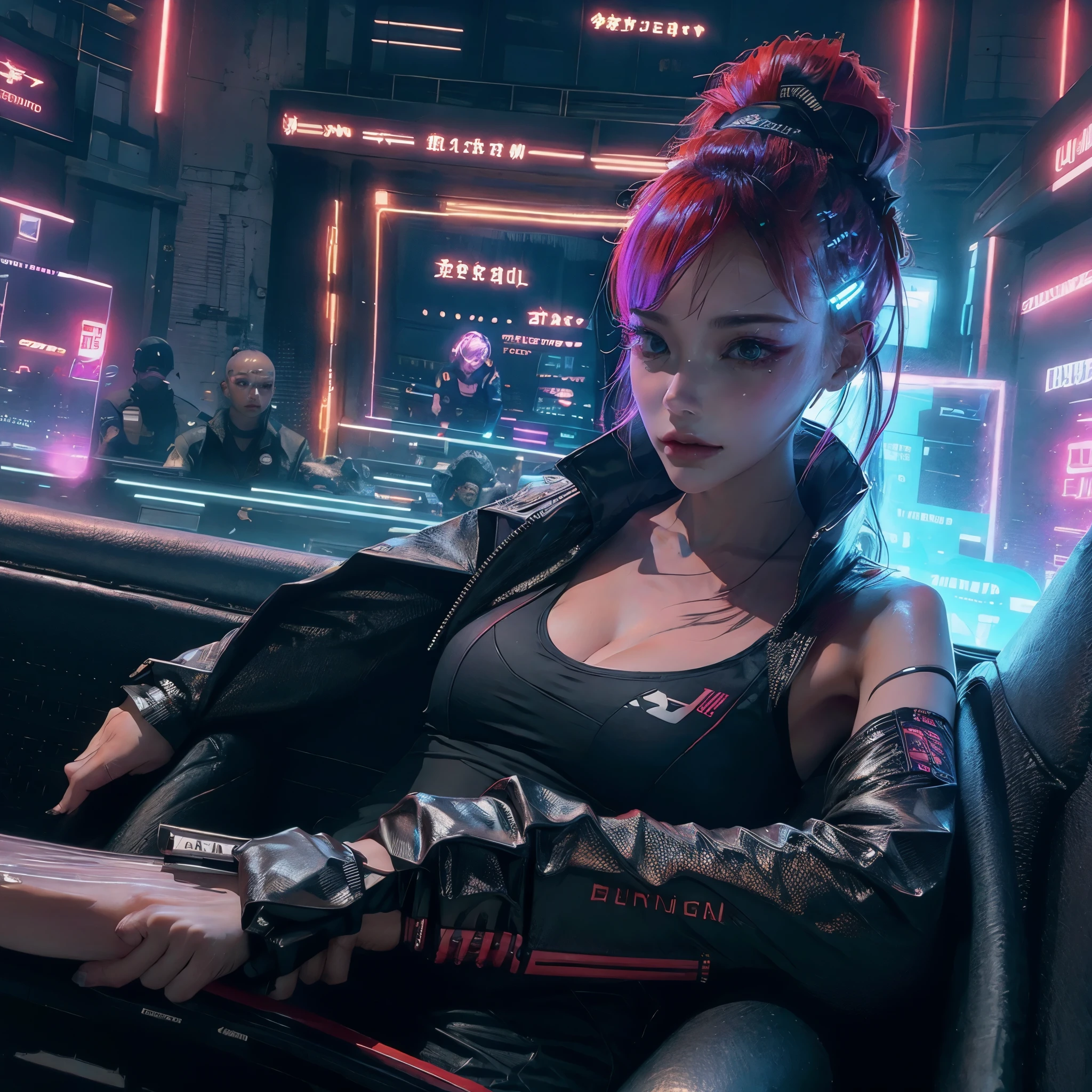 cyberpunk, female, One person, assassin, whole body, perfect body, perfect face, Detailed face, exposure, vinyl swimsuit, Gorgeous hair color, 4K