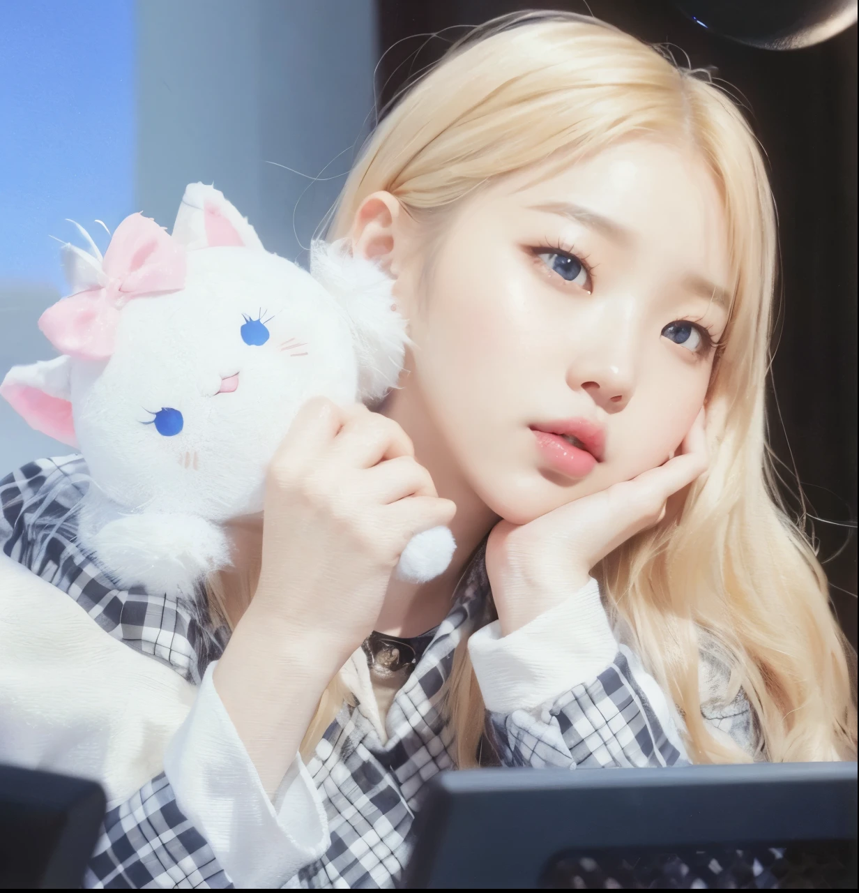 Wonyoung from IVE face, foto realista, ultra HD, 8k, big juicy lips 