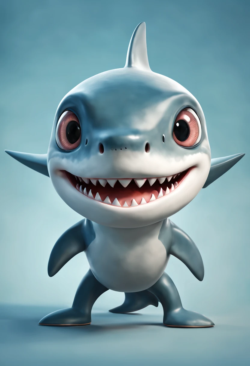 Soft texture very cute soft Q shark bright detailed eyes anatomically correct full body view 3D cartoon，surrealism, Super cute, (best quality), (Super detailed), (Best Best Illustration),(best light and shadow), ultra high definition, Super details, best quality