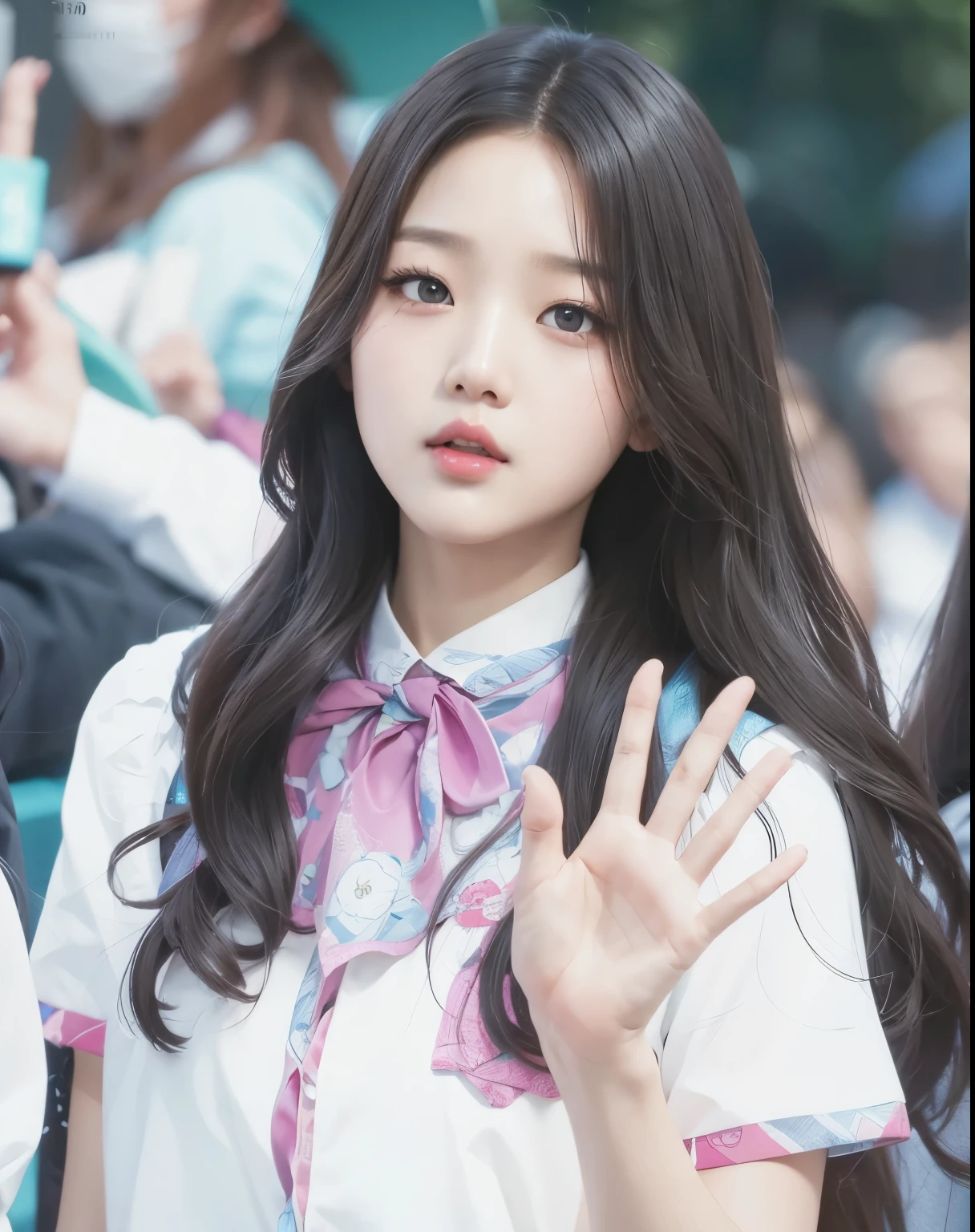 Wonyoung from IVE face, foto realista, ultra HD, 8k, big juicy lips