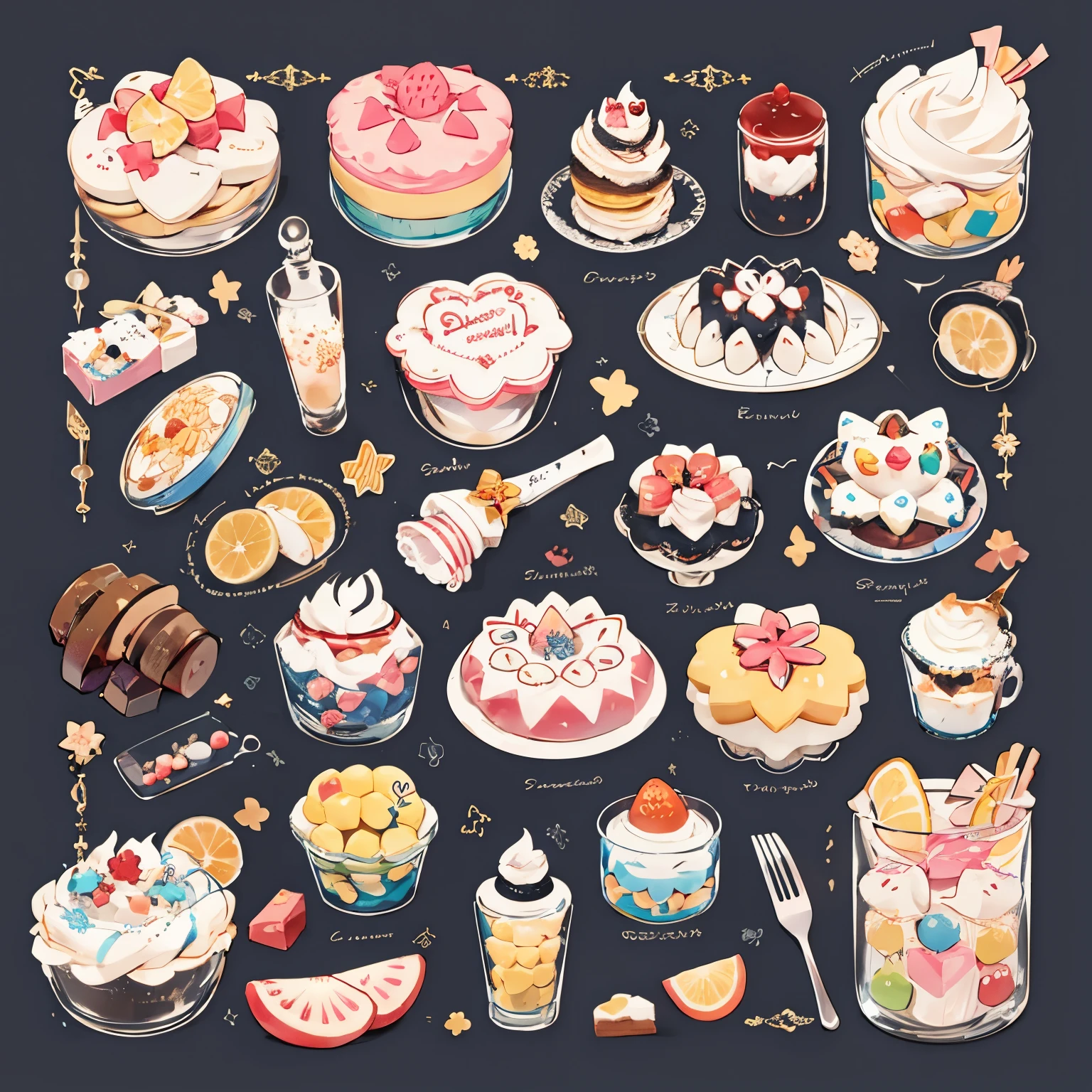 many kind of short sweets,full view,clear background