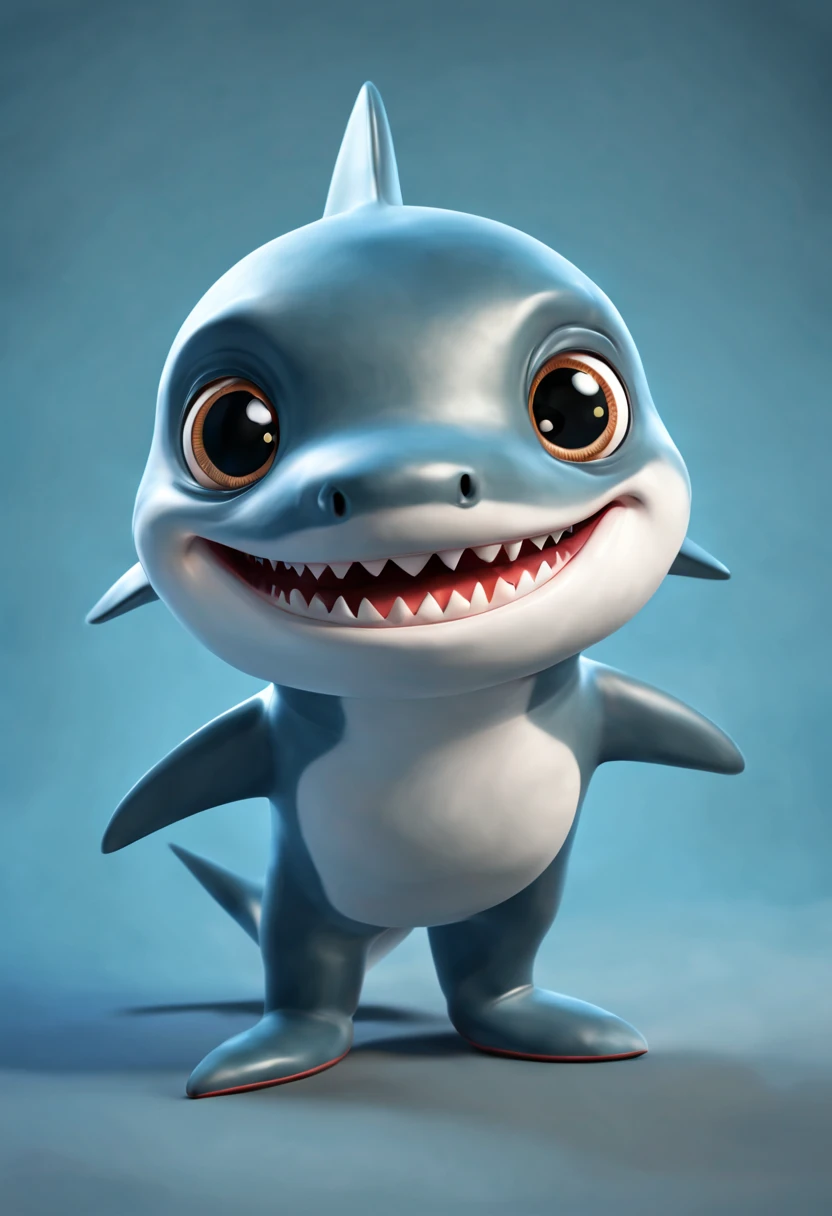 Soft texture very cute soft Q shark bright detailed eyes anatomically correct full body view 3D cartoon，surrealism, Super cute, (best quality), (Super detailed), (Best Best Illustration),(best light and shadow), ultra high definition, Super details, best quality