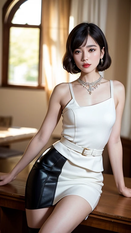 1girl, (looking at viewer),  (bokeh:1.1), parted lips,expressionless, realistic, sitting_on_throne,arrogant,royal,mace,, uniform,
pencil skirt, skyline,
best quality, (photorealistic:1.4), ultra highres, llftongliya