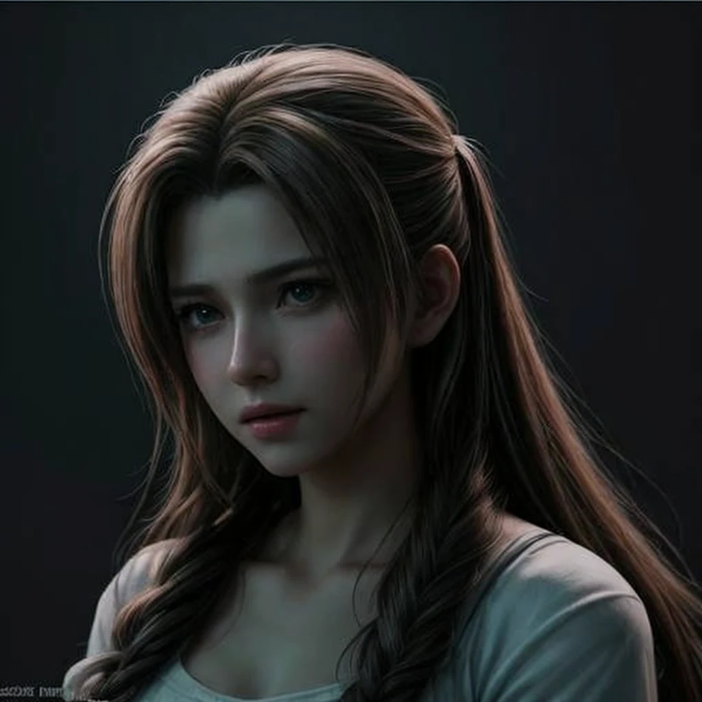 "AERITH" (best quality,4k,highres,masterpiece:1.2),ultra-detailed,realistic,portrait,Aerith,[Final Fantasy 7 Remake],beautiful detailed eyes,perfect face,detailed lips,symmetry,delicate face,delicate body,perfect body,physically-based rendering,vivid colors,studio lighting,green eyes,soft features,gentle expression,flowing hair,sparkling eyes,flawless skin,gorgeous,ethereal atmosphere,subtle makeup,beautifully rendered,textured clothing,graceful pose,aesthetically pleasing,bokeh, expressão brava