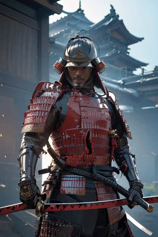 (masterpiece, ultra high resolution:1.4), (Photo of Sengoku daimyo samurai branding their breastplates and helmets on their katana swords:1.3), Two handed katana, 脸部高Every time细致, (Japanese traditional samurai armor and helmet), (Tall figure and muscular body:1.4), (Sony Alpha 1 camera, Known for capturing the highest level of detail in photos:1.3), (The samurai's face has perfect symmetry and flawless features:1.2), (Black and red armor and helmet:1.3), (Standing tall on the battlefield with a commanding attitude:1.1), The emphasis of daimyo armor, cinematic, Super detailed, Crazy details, Beautiful color grading, Unreal Engine, Every time, super resolution, megapixel, Lightning, Anti-aliasing, FKA, Thailand, RTX, SSAO, post processing, postproduction, Tone mapping, computer graphics image processing, 视觉special effects, special effects, Extremely detailed and complex, ultra maximalism, Surreal, Volumetric, lifelike, Super realism, Super detailed, intricate details, 8k, super detailed, full color, Volumetric lightning, human development report, actual, Unreal Engine, 16k, sharp focus, octane rendering